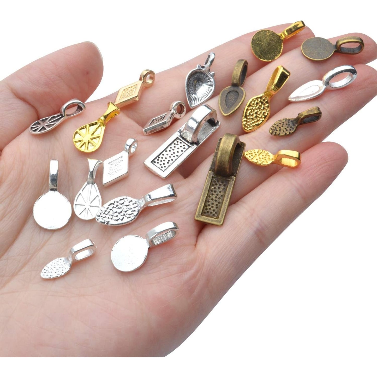 80pcs Glue on Bails Mixed Pendant Bails Glass Cabochon Tiles Pendants for Jewelry Making Necklace,20 Styles