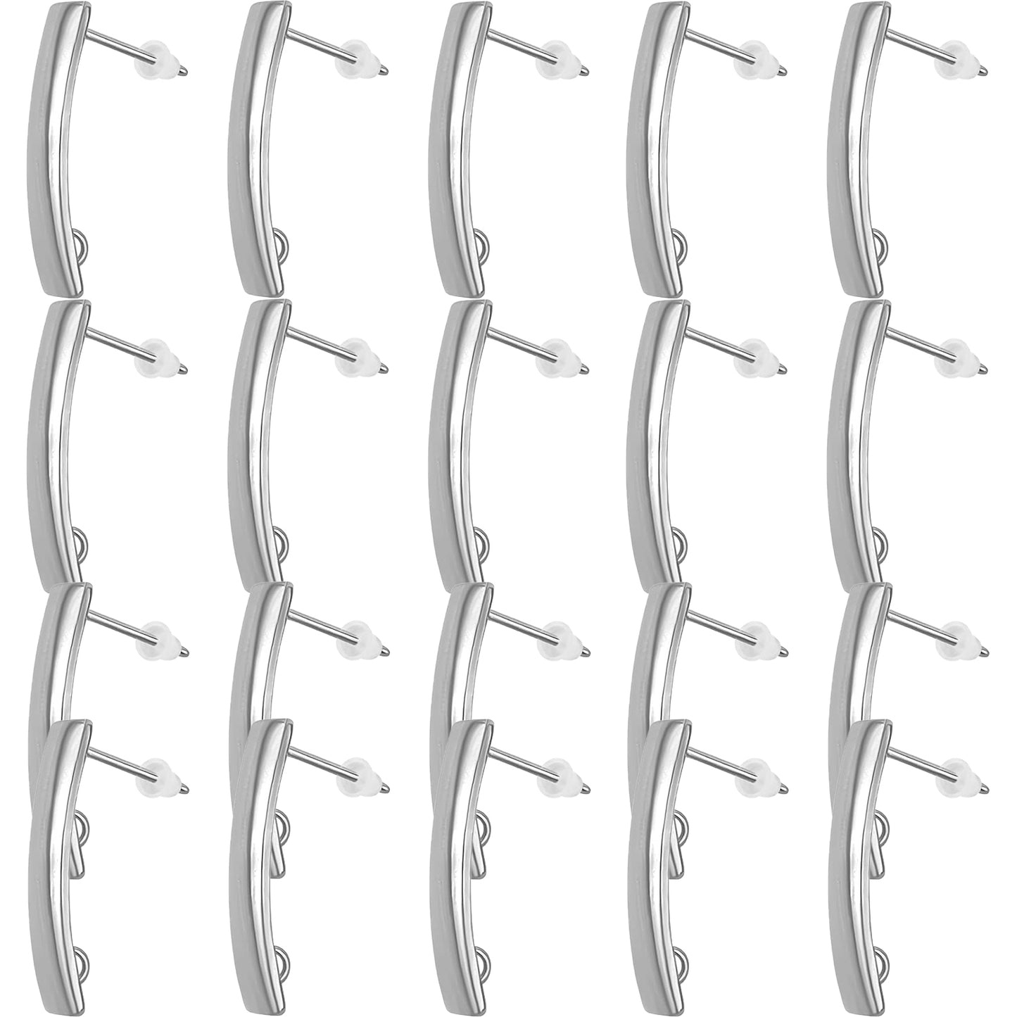 20pcs 2 Colors Stainless Steel Earring Posts with Loop Hypoallergenic Rectangle Stud Earrings Findings and 20pcs Clear Bullet Earring Backs for DIY Jewelry Making