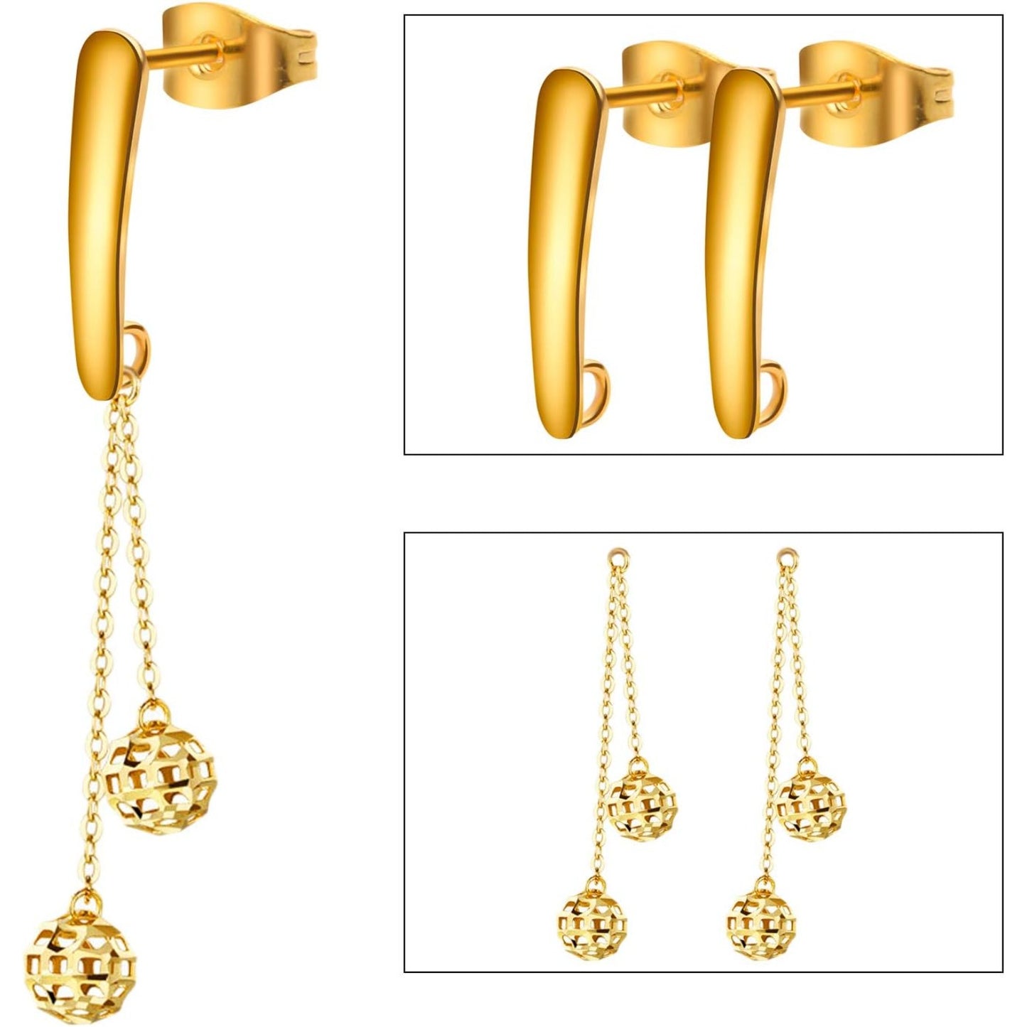 20pcs Stainless Steel Earring Hooks Findings Ear Piercing Studs Earring Bars with Loop and 20pcs Soft Earring Backs for Jewelry Making,Gold and Silver