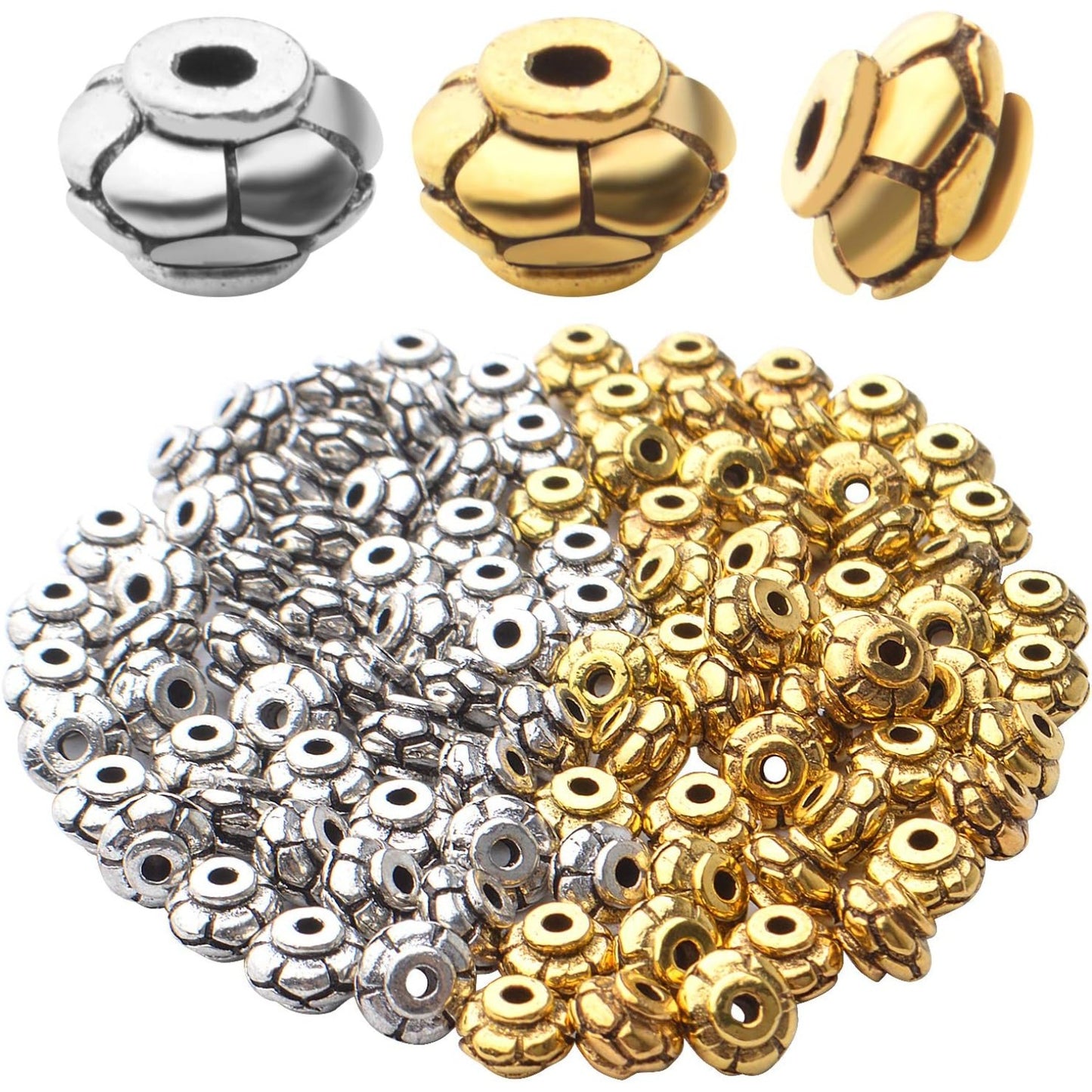 100pcs Lantern Shape Beads Spacers Alloy Tibetan Style Spacers Bicone Beads Loose Spacer Beads Jewelry Bead Charms DIY for Bracelet Jewelry Making and Crafting