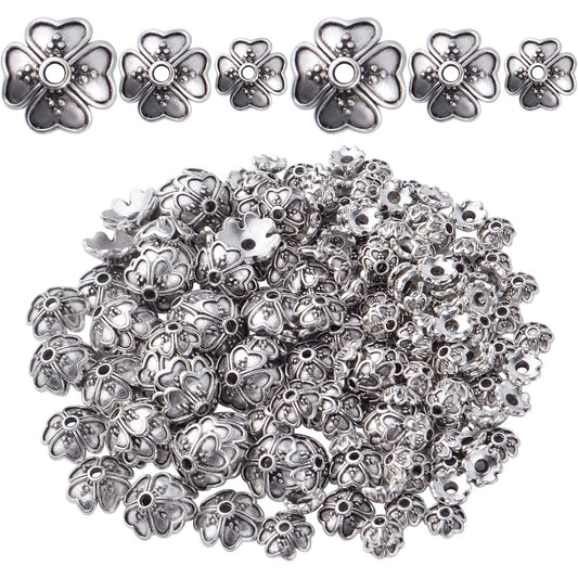 Spacer Beads Caps, 200pcs Antique Silver Flower Bead Caps Alloy Bead End Caps Flower Spacers Beads Craft Supplies for Jewelry DIY Earrings Bracelet Making Accessories, 3 Sizes