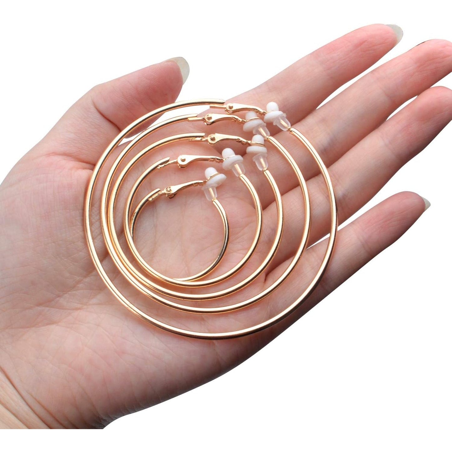 5 Pairs Gold Clip on Earrings Hoop Non Piercing Women Clip Earrings for Women, 5 Sizes