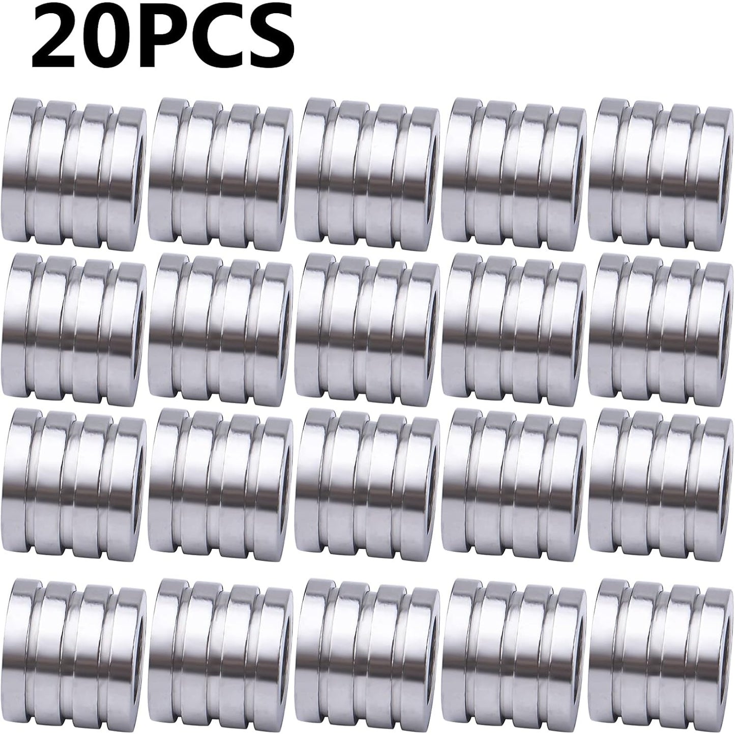 20pcs Stainless Steel Spacer Beads Grooved Column Beads Tube Spacers with 6.4mm Large Hole for DIY European Bracelet Necklace Jewelry Making Accessories