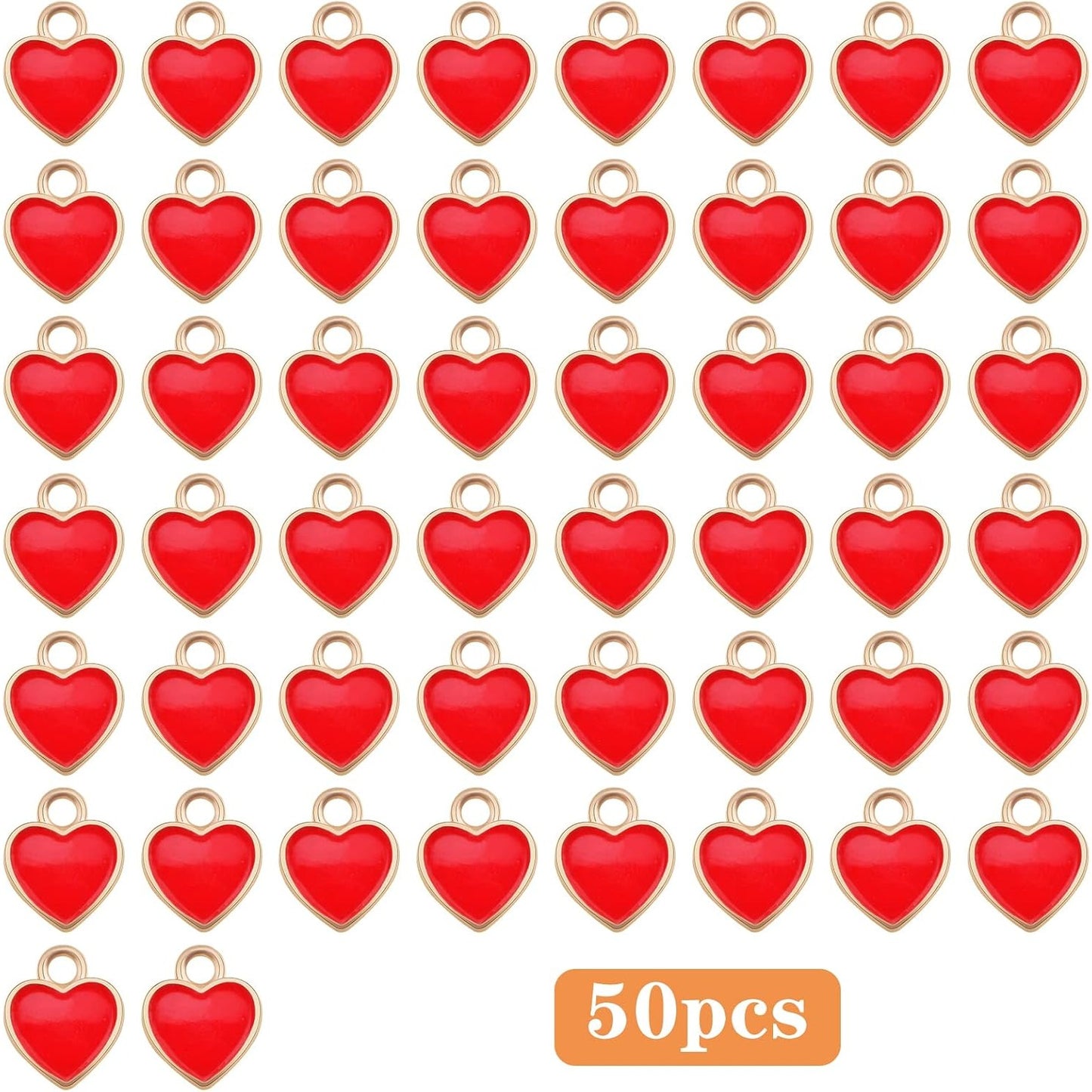 50pcs Enamel Red Heart Shaped Charms Alloy Love Heart Dangle Pendants Valentine’s Day Hanging Ornaments for DIY Bracelet Necklace Earrings Jewelry Making Decor
