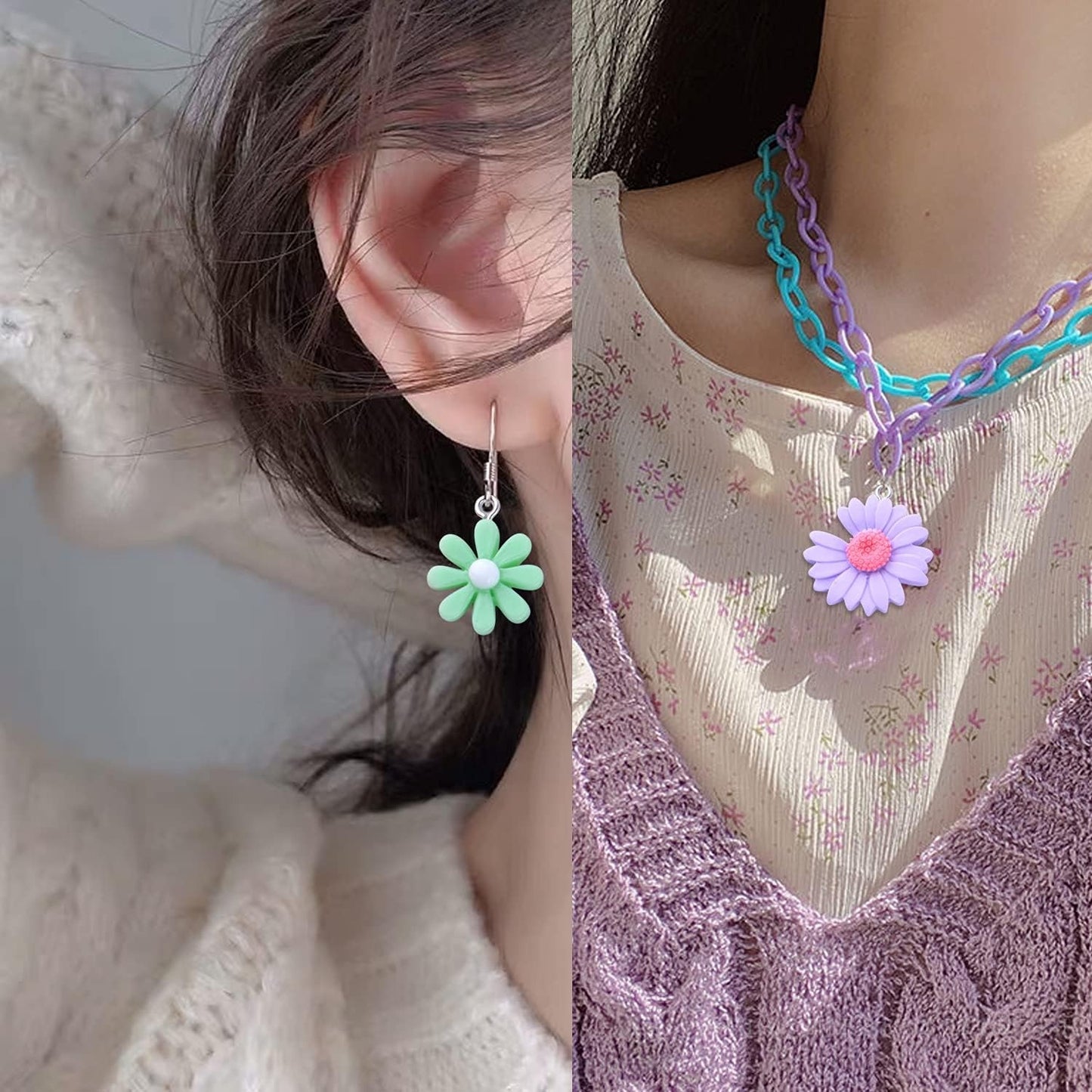 20pcs Colorful Flower Pendant Charms Resin Daisy Flower Charm Pendants Daisy Bead Charms for DIY Earrings Necklace Bracelet Jewelry Crafts Making Accessory, 2 Styles
