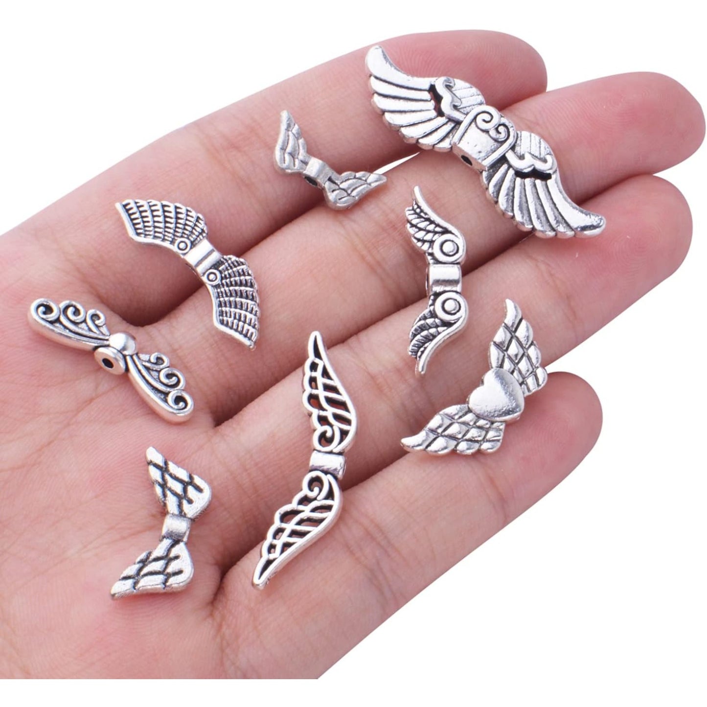 Antique Silver Angel Wing Spacer Beads - Tibetan Alloy Fairy Wing Charm Beads for DIY Necklace & Bracelet Making, 8 Styles