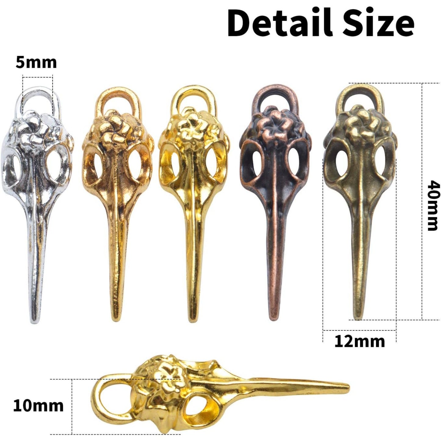 Bird Head Skull Charms, 25pcs Tibetan Style Bird Skull Head Charms Alloy Bird Head Skeleton Pendants for Necklace Bracelet Jewellery Findings Crafting, 5 Colors