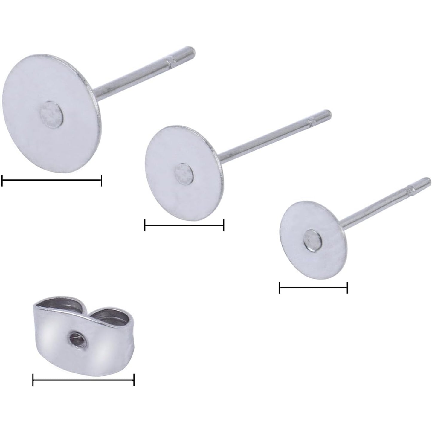 150 Pairs 3 Sizes Glue On Earrings Posts Flat Post Pad with Butterfly Earring Backs Earring Pin Stud Findings Blank for Earrings Making