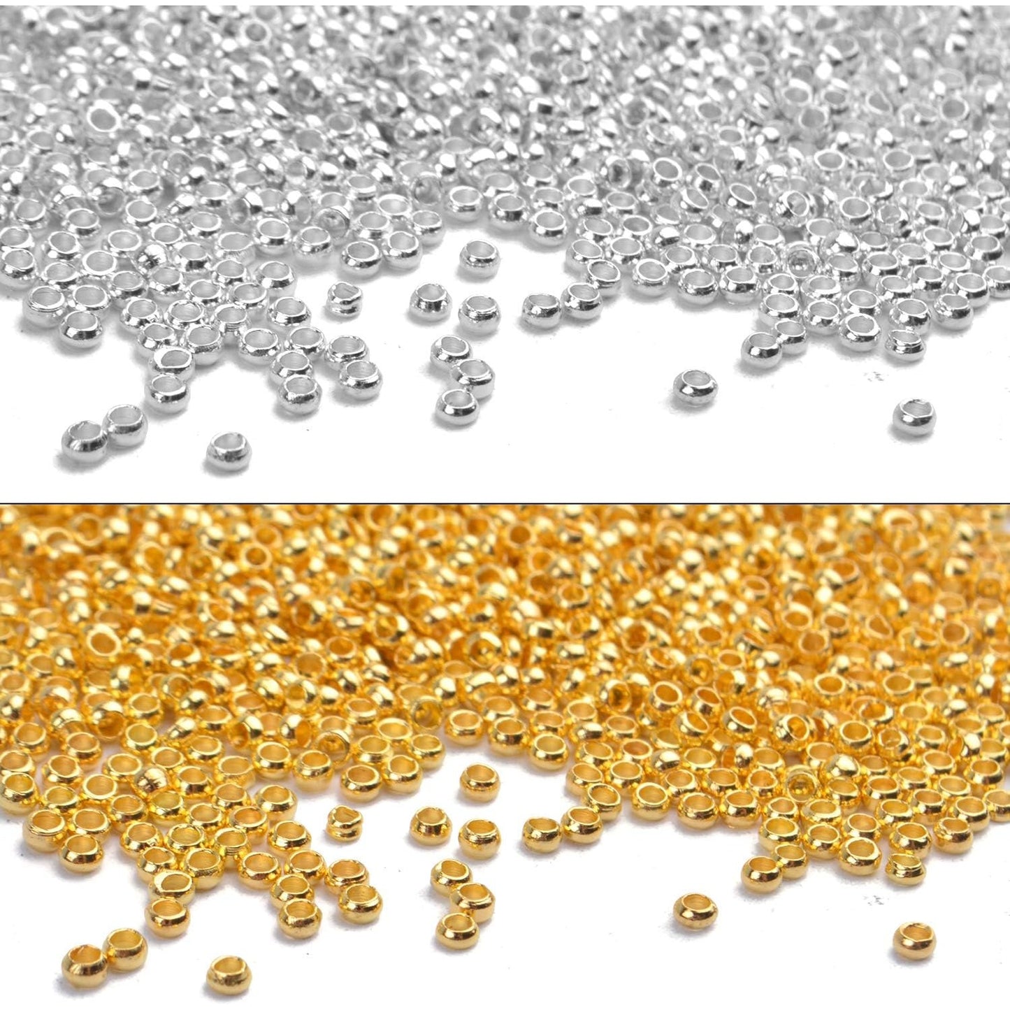 2000pcs Crimp Beads Positioning Beads Mini Spacer Beads for Jewelry Bracelet Making,Silver & Gold 2x2x1mm Hole1.2mm