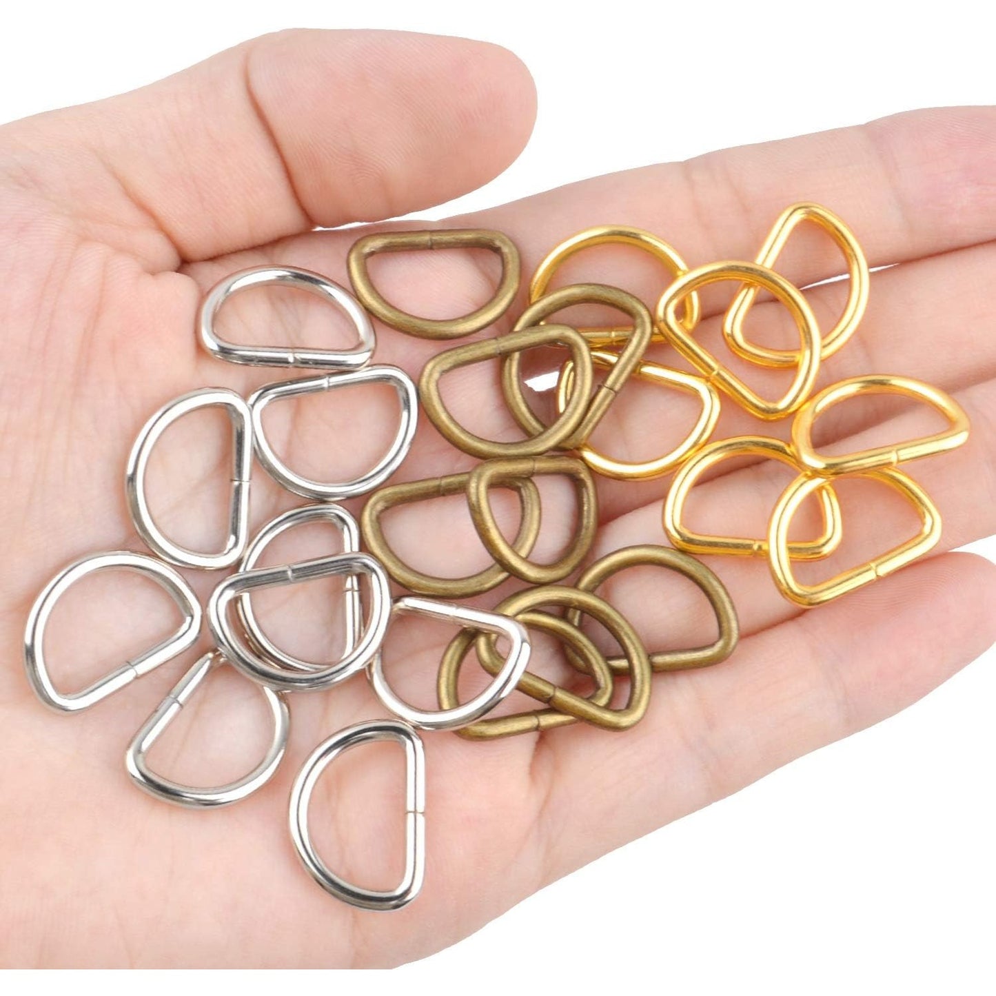 120 Pieces 1/2inch Metal D Ring Buckles D-Ring Loop for Handbag Purse Clothes DIY Accessories,3 Colors