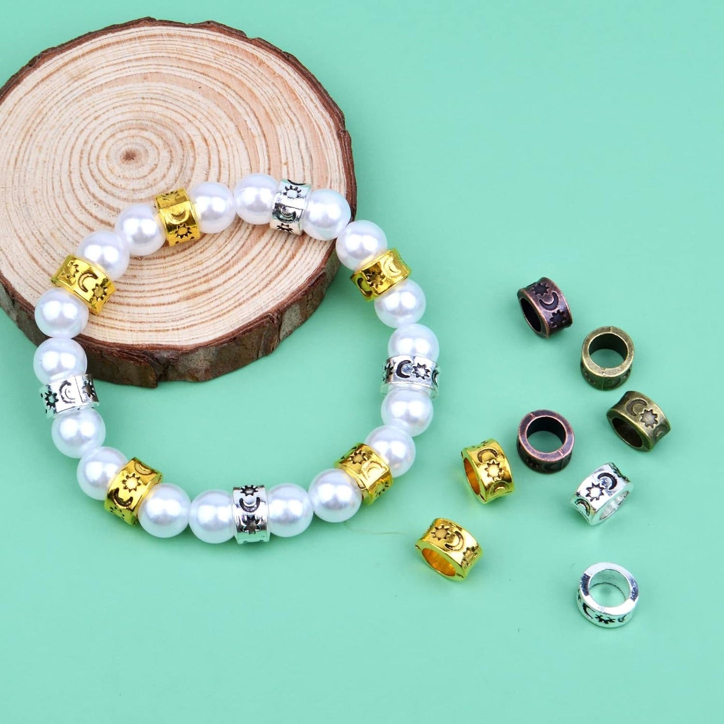 200pcs 8mm Antique Spacer Beads Round Rondelle Beads European 5.5mm Hole for Bracelet Necklace DIY Jewelry Making,4 Colors