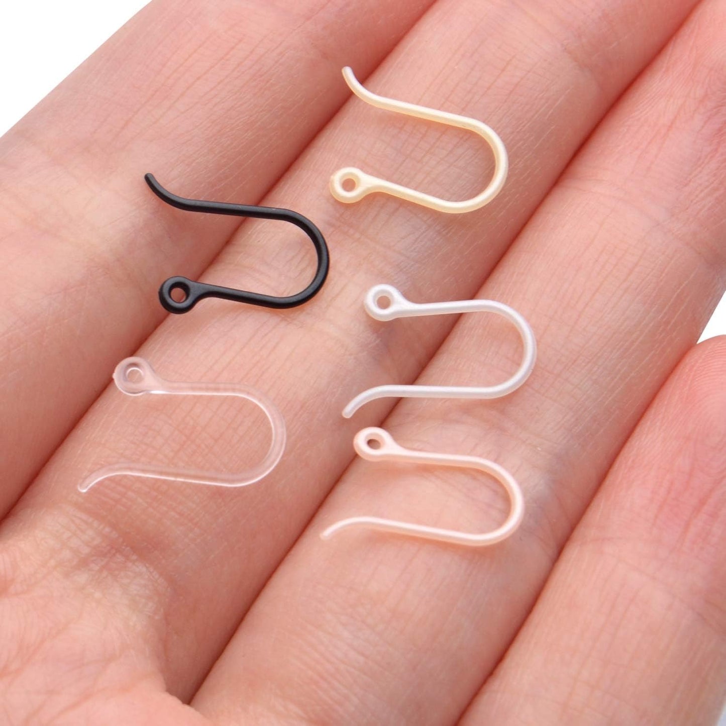 Plastic Earring Hooks, 50pcs Non-Allergenic Plastic Earring Hooks Safety Ear Wire Hooks Earring Findings for DIY Jewelry Making, 13x9mm, Golden, Silver, Black, Pink, Clear(Small)