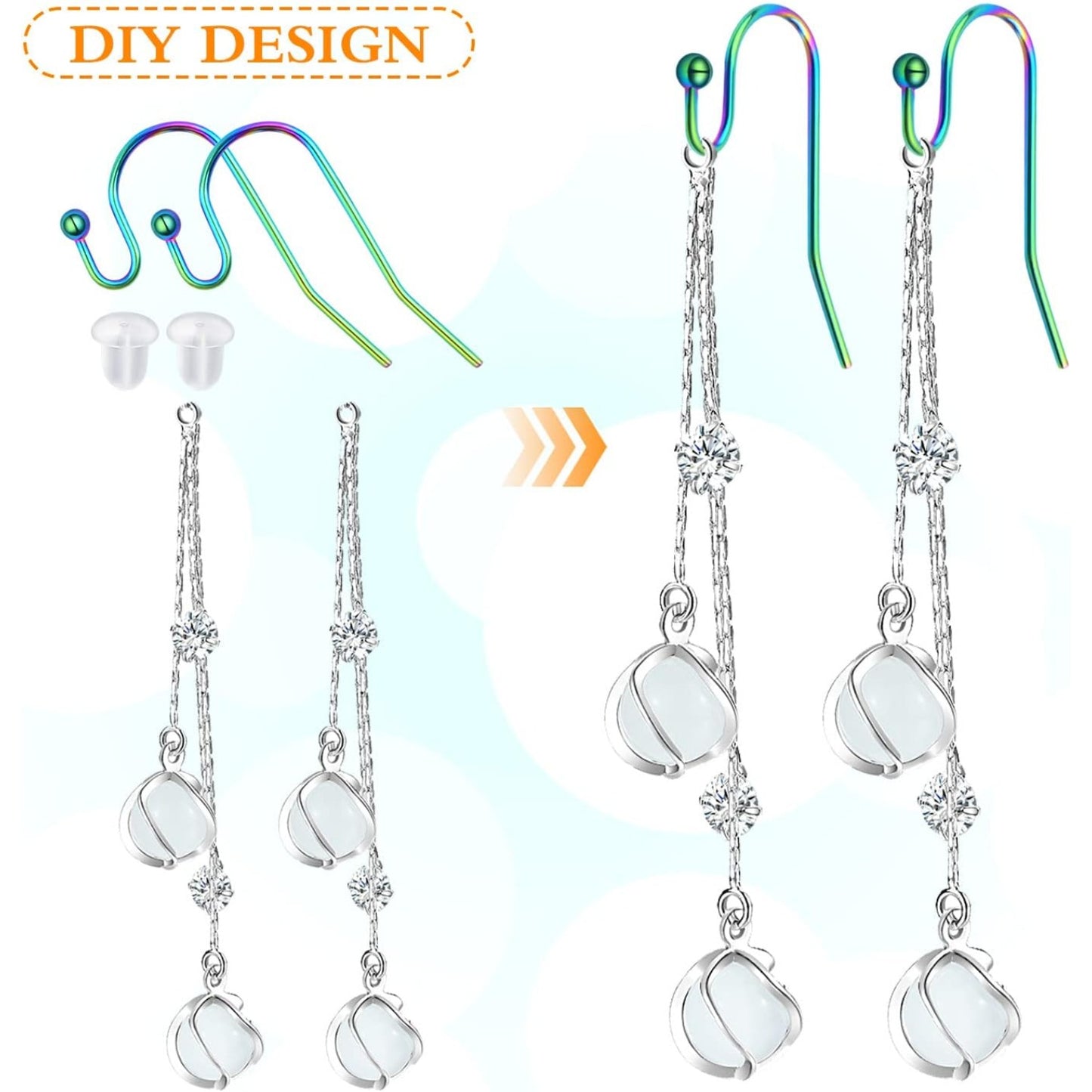 Earring Findings Bulk,200 Pieces French Earring Hooks Ball End Earwires with 200 Pieces Rubber Earring Stoppers for Dangling Earring Making,Golden and Silver