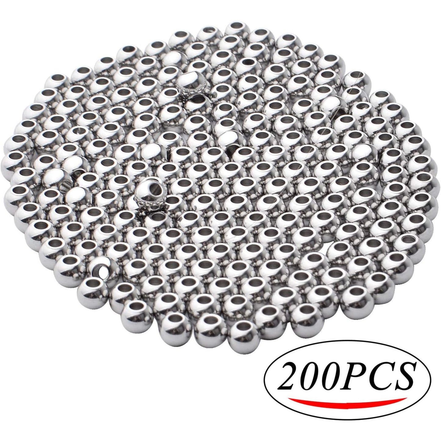 200pcs Loose Spacer Beads, 4mm Stainless Steel Round Seamless Spacer Smooth Beads for Necklace Bracelet DIY Jewelry Making