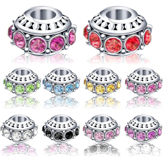 Large Hole European Beads, 20pcs 10 Styles Rondelle Rhinestone Beads Crystal Charm Spacer Beads for DIY Bracelet Snake Chain Jewelry Making, 11 mm x 7 mm, Hole: 4.4 mm