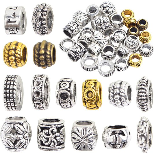 30pcs 15 Styles African Hair Beads Big Beard Beads Tibetan Style Alloy Dreadlock Hair Beads Accessories for Jewelry Making Hair Braids Hair Decoration, Mixed Colors