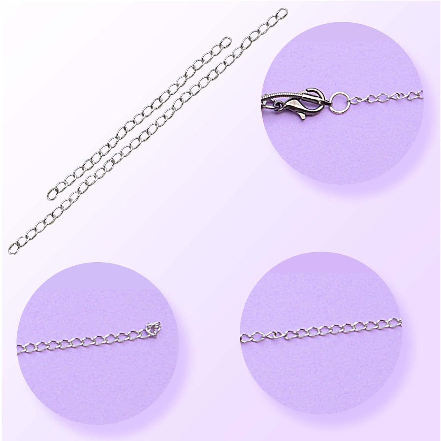 100 Pieces 304 Stainless Steel Necklace Extenders Bracelet Anklet Chain Extensions for DIY Jewelry Making Valentine's Day Birthday Gifts, 5 cm / 7 cm