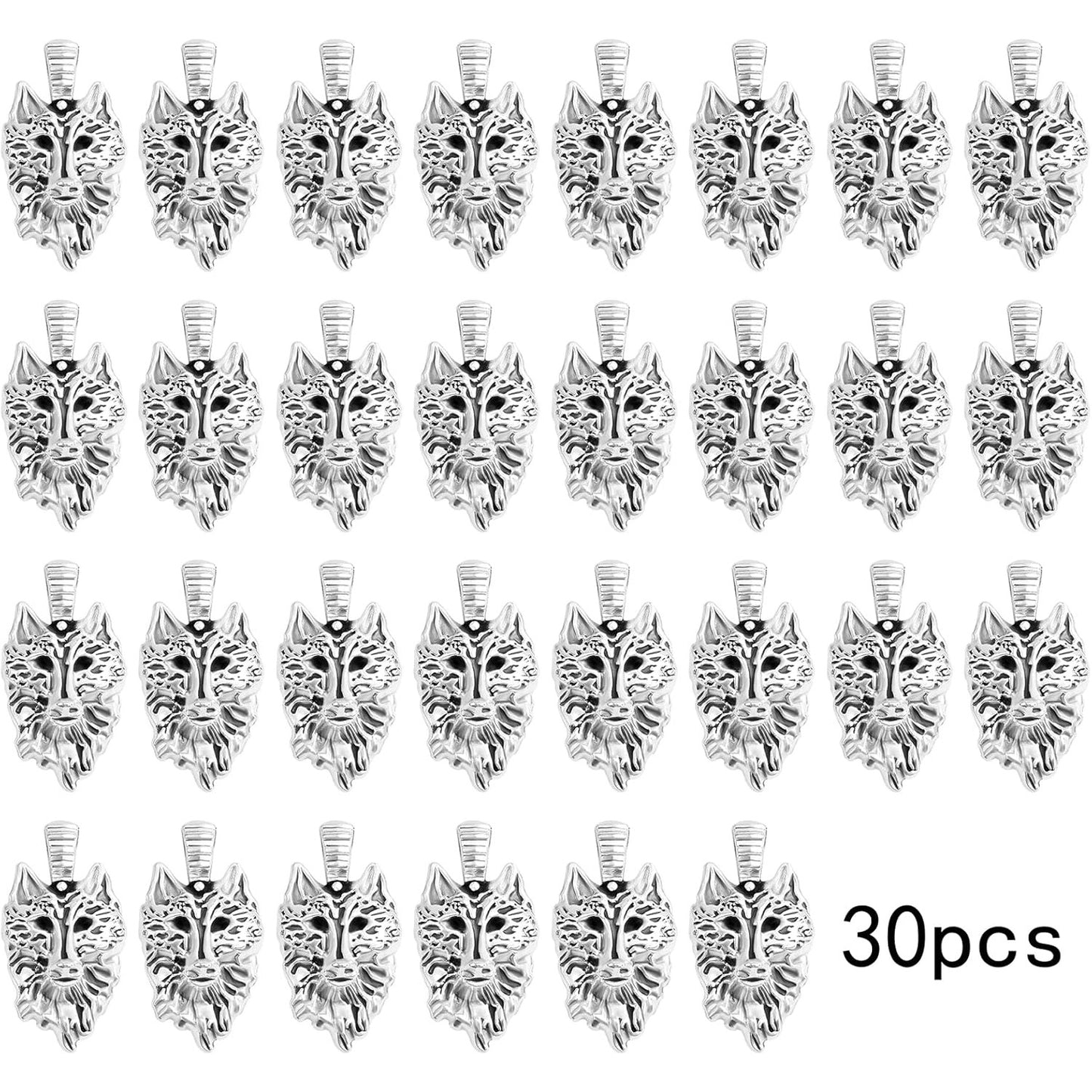 30pcs Antique Silver Wolf Head Charms Tibetan Alloy Wolf Head Sign Pendants Vintage Animal Dangle Charms for DIY Necklace Bracelet Earrings Jewelry Making Supplies