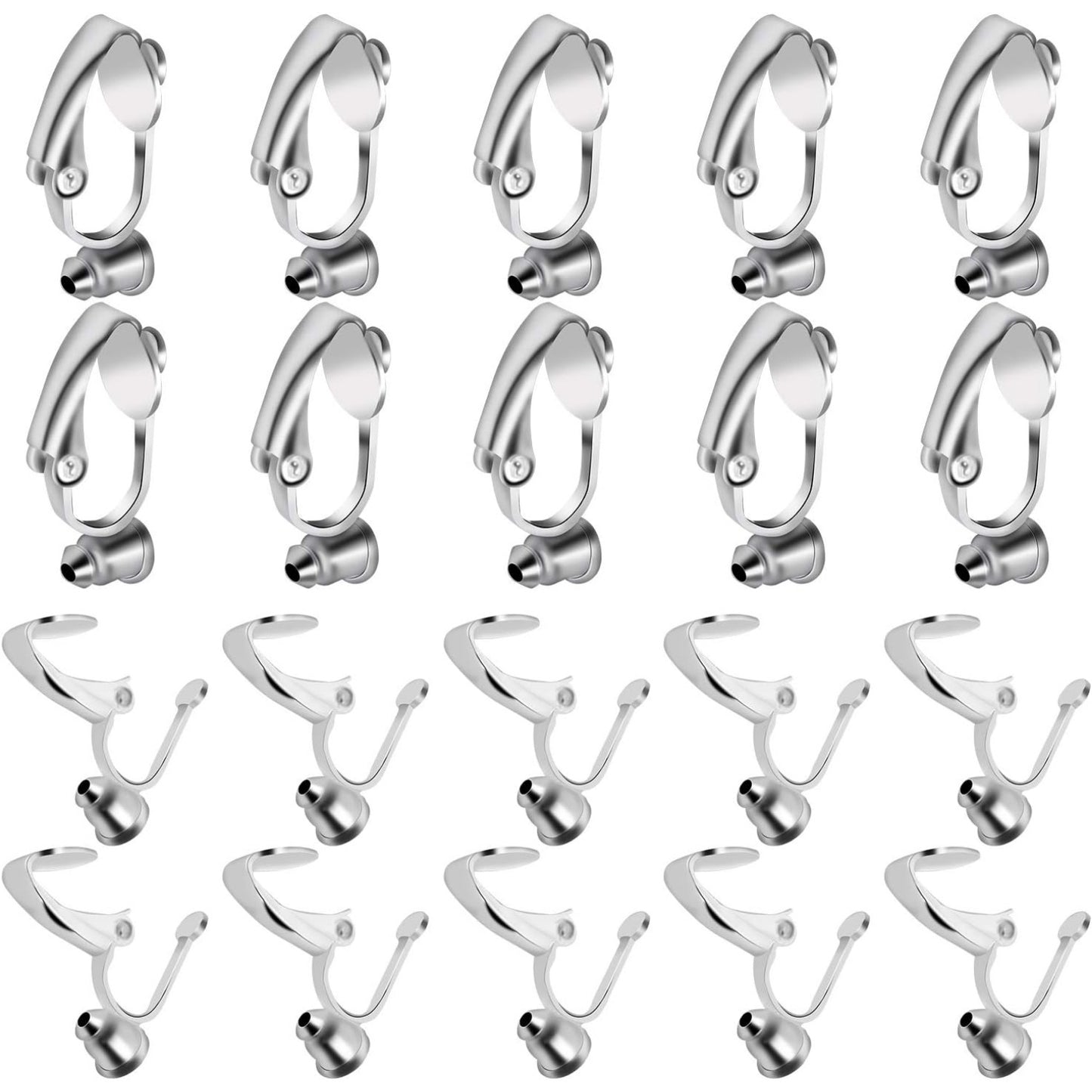 BronaGrand 20 Pieces Clip-on Earring Converter Components Findings with Post, Silver