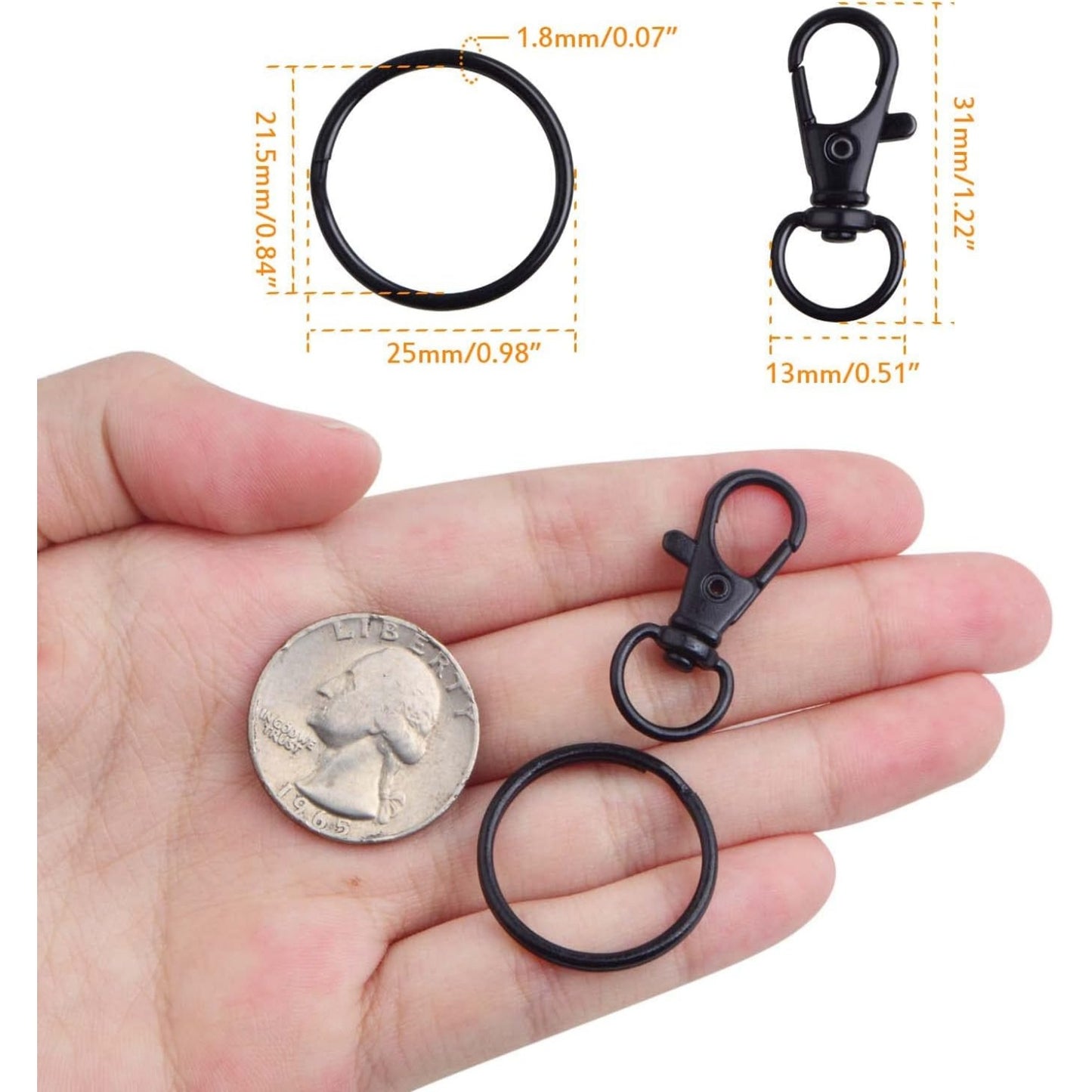 30pcs Swivel Trigger Snap Hooks Metal Keychain Clip Hooks Lobster Claw Clasps with 30pcs Key Rings for Keychains Lanyard Purse Handbag Craft Projects Decor, Black