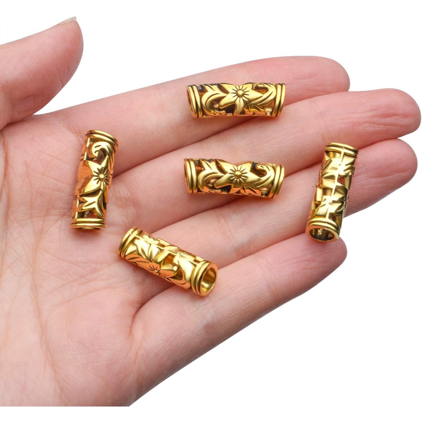 Bail Beads, 50pcs Curved Tube Spacer Beads - Antique Alloy, Golden, 22 x 8 mm, Hole: 5mm