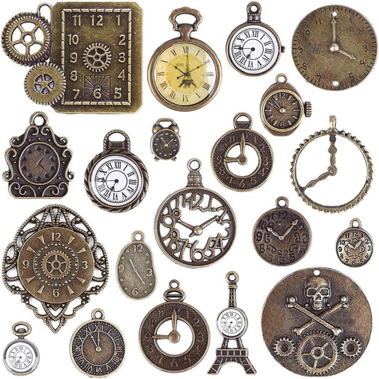 20pcs Mixed Antiqued Bronze Charms Clock Face Charm Pendant, DIY Crafts, Gears, Jewelry Making, Steampunk Pendants