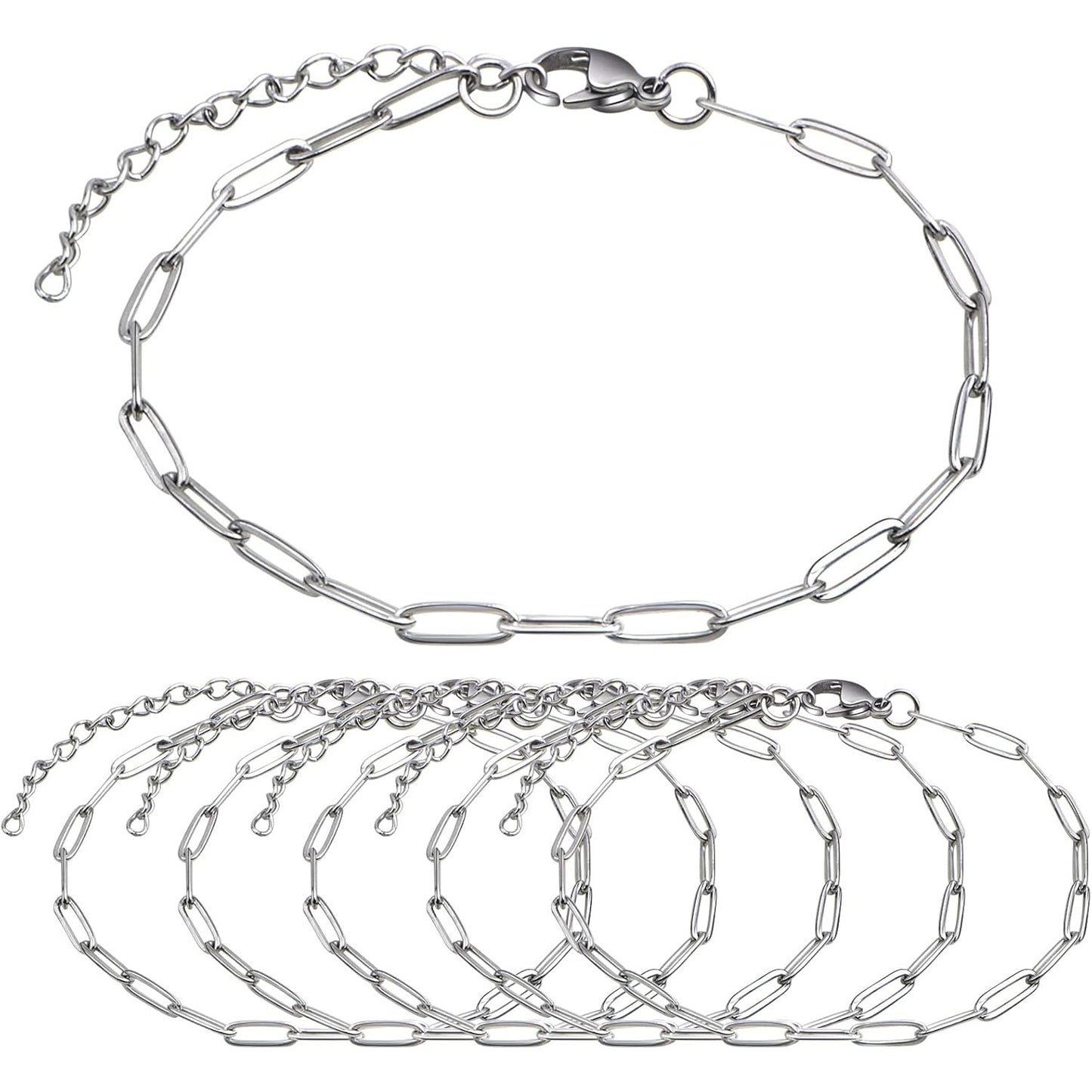 6pcs Adjustable Paperclip Link Chain Bracelets Stainless Steel Paper Clips Necklace Bracelet with Lobster Clasps for Women Jewelry Birthday Christmas Party Gifts