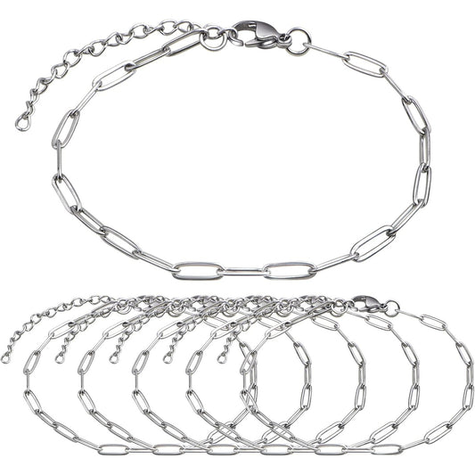 6pcs Adjustable Paperclip Link Chain Bracelets Stainless Steel Paper Clips Necklace Bracelet with Lobster Clasps for Women Jewelry Birthday Christmas Party Gifts