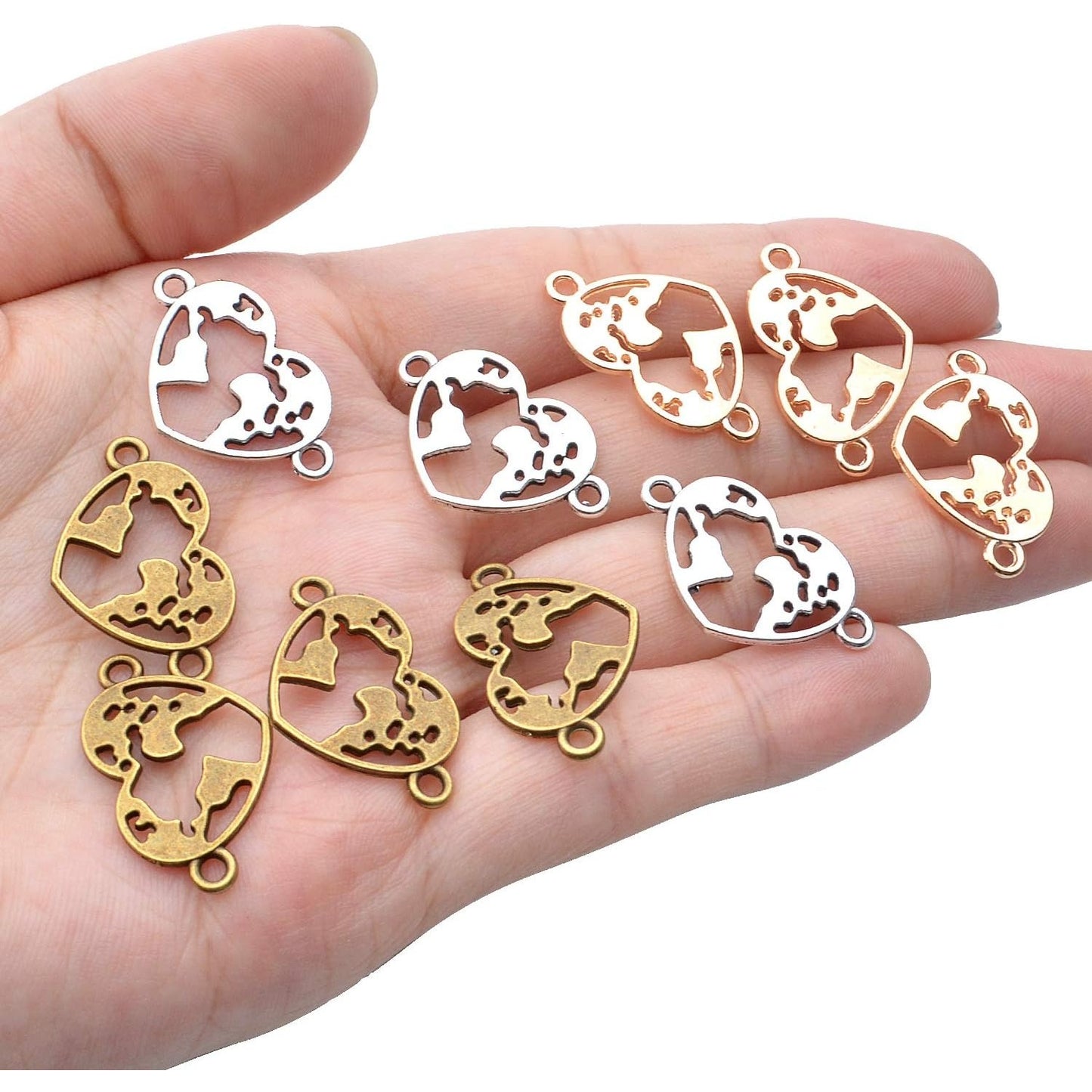 60pcs Alloy Large Filigree Heart Charm Love Connector Links Charms Double Loops Jewelry Heart Charm Pendants for DIY Bracelet Jewelry Crafts Making Accessories