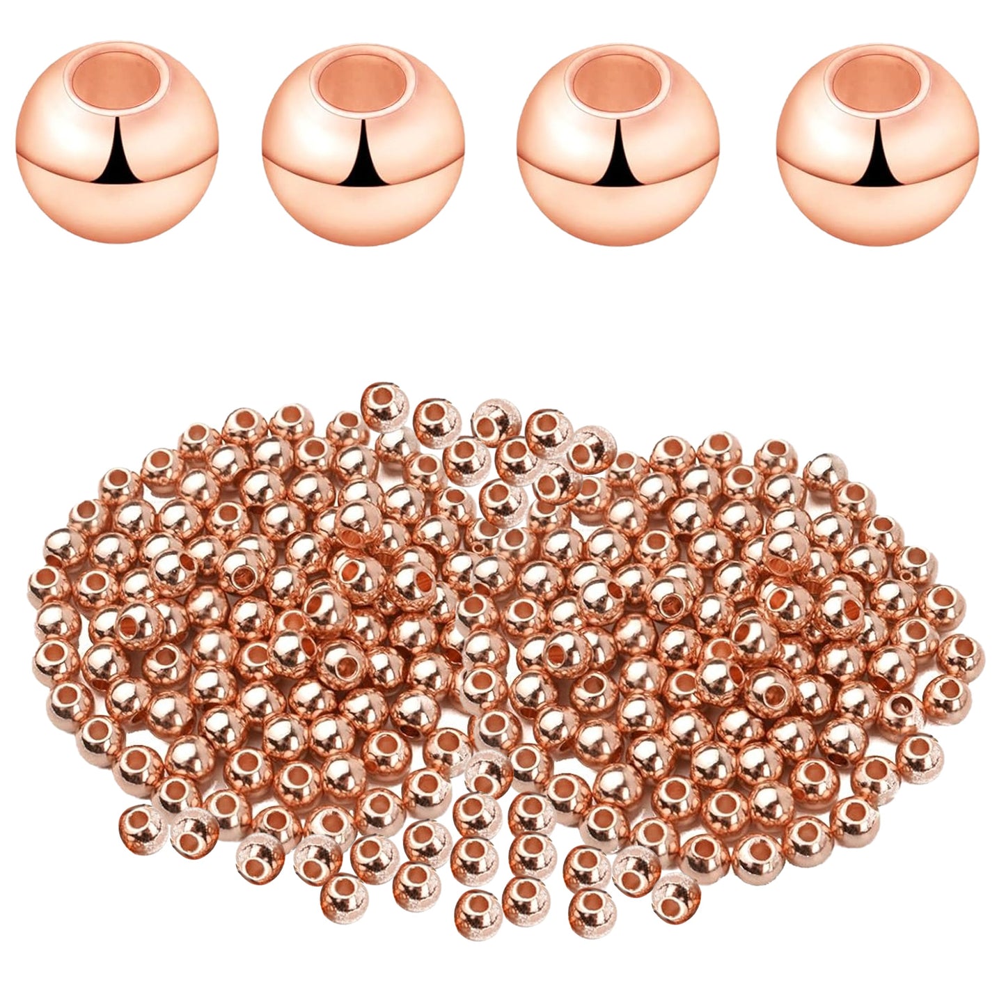 300pcs 4mm Smooth Round Spacer Beads Brass Ball Beads Tarnish Resistant Seamless Loose Connector Beads for DIY Bracelet Necklace Jewelry Making Findings, 3 Colors