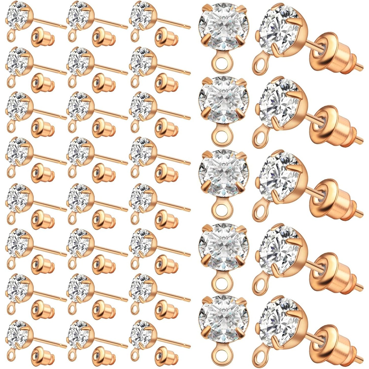 50pcs Rhinestone Earring Studs Hypoallergenic Crystal Earring Posts with Loop and 50pcs Bullet Earring Stoppers Replacement for DIY Jewelry Making(KC Golden)