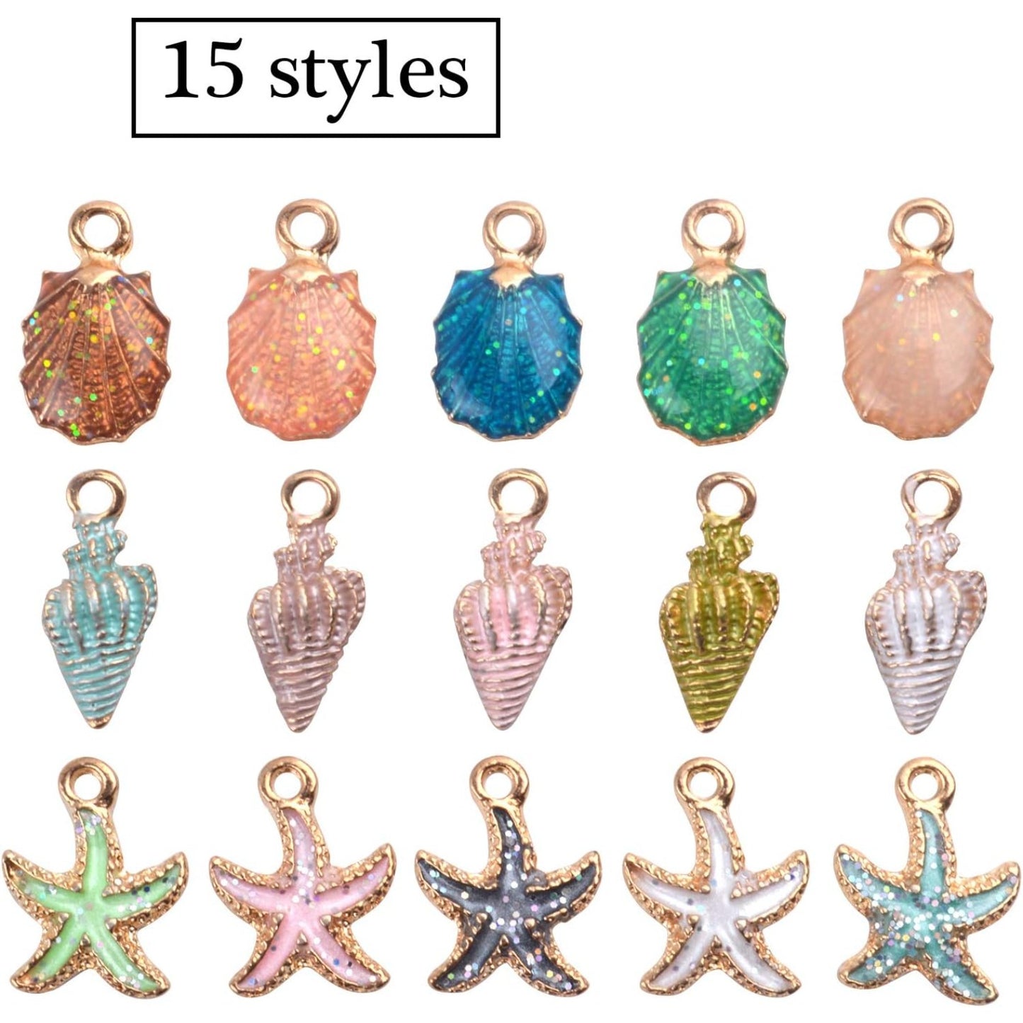 30pcs Assorted Charm Pendants Lovely Gold Plated Enamel Marine Life Shell Starfish Conch Mixed for Jewelry Making