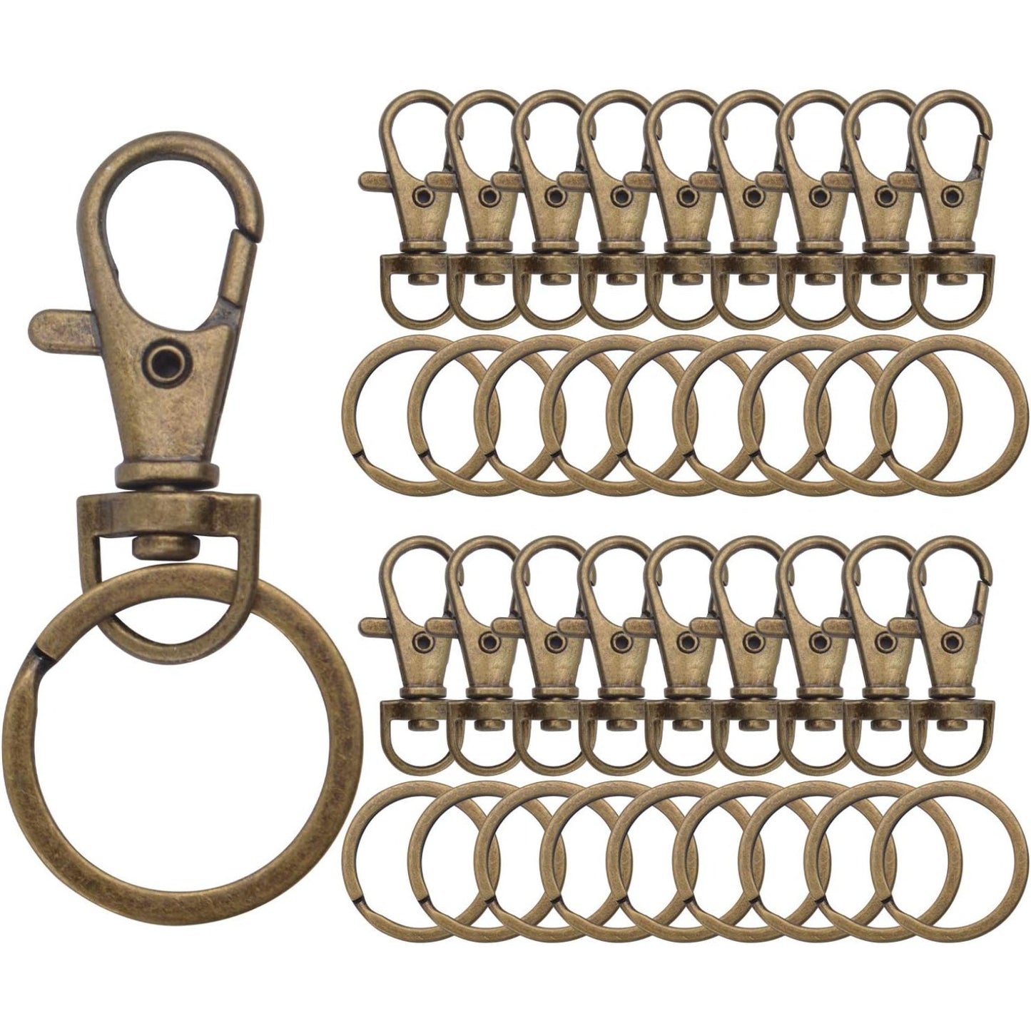 Bronze Lobster Claw Clasp Keychain,30 Pieces Swivel Clasps and 30 Pieces Keychain Rings for Craft Project Making