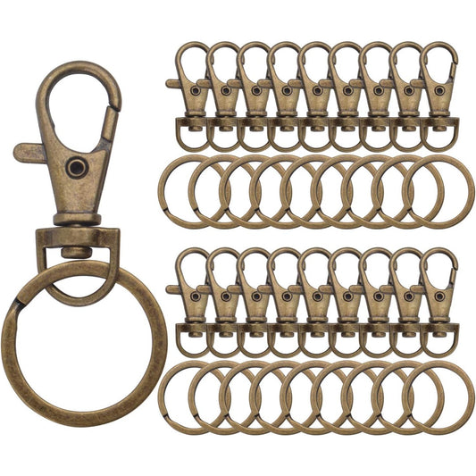 Bronze Lobster Claw Clasp Keychain,30 Pieces Swivel Clasps and 30 Pieces Keychain Rings for Craft Project Making