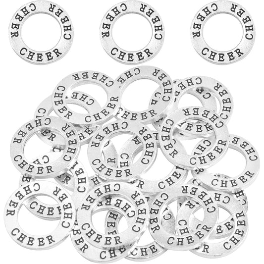 20pcs 22.5 mm Antique Silver Circle Cheer Charms Connectors Alloy Round Engraved Word Cheer Stamped Pendants for DIY Necklace Bracelet Jewelry Making Cheering Gifts