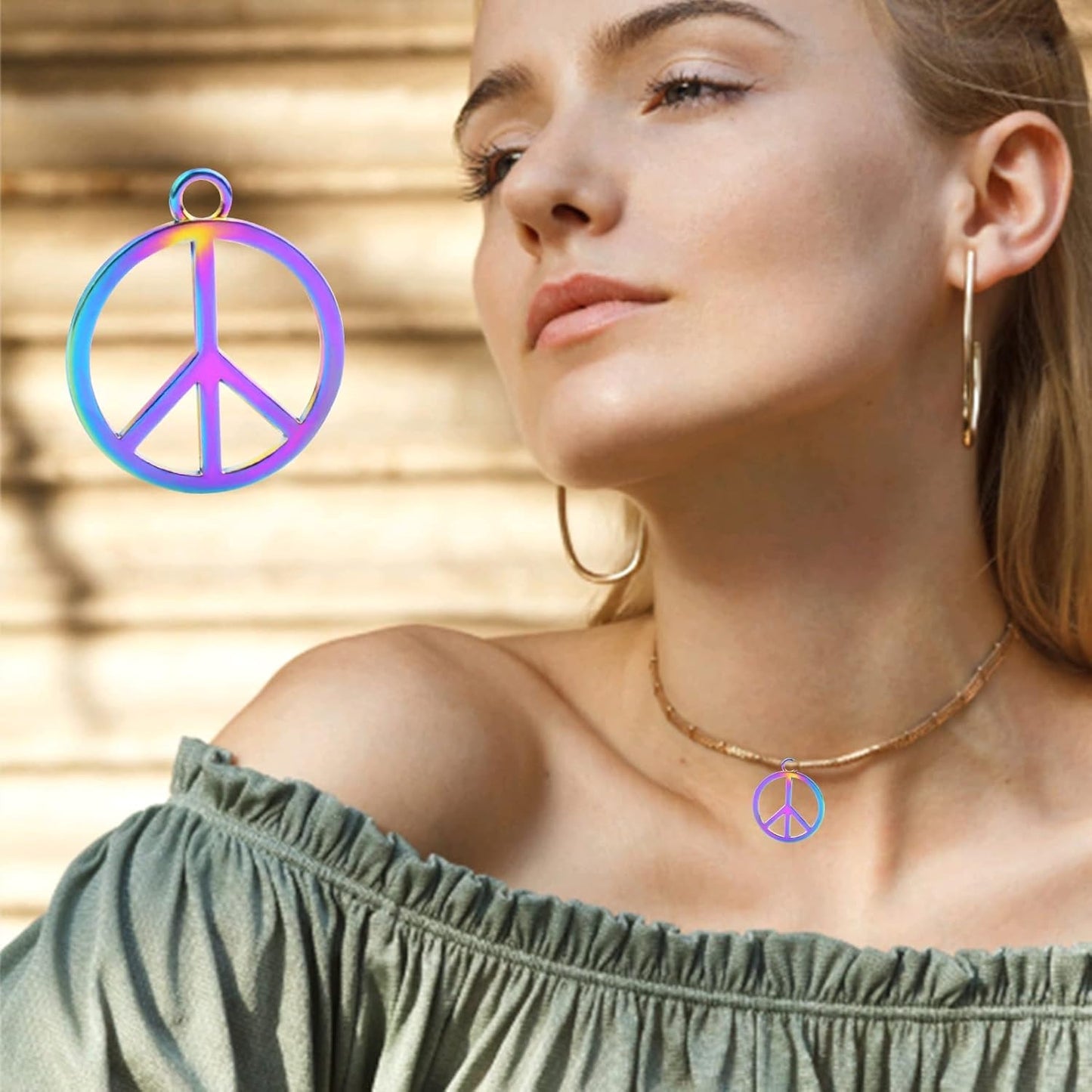 10 Pieces Rainbow Color Peace Sign Pendant Charms Alloy Peace Symbol Dangle Charms Peace Pendants Craft Supplies for DIY Necklace Bracelet Keychains Jewelry Making