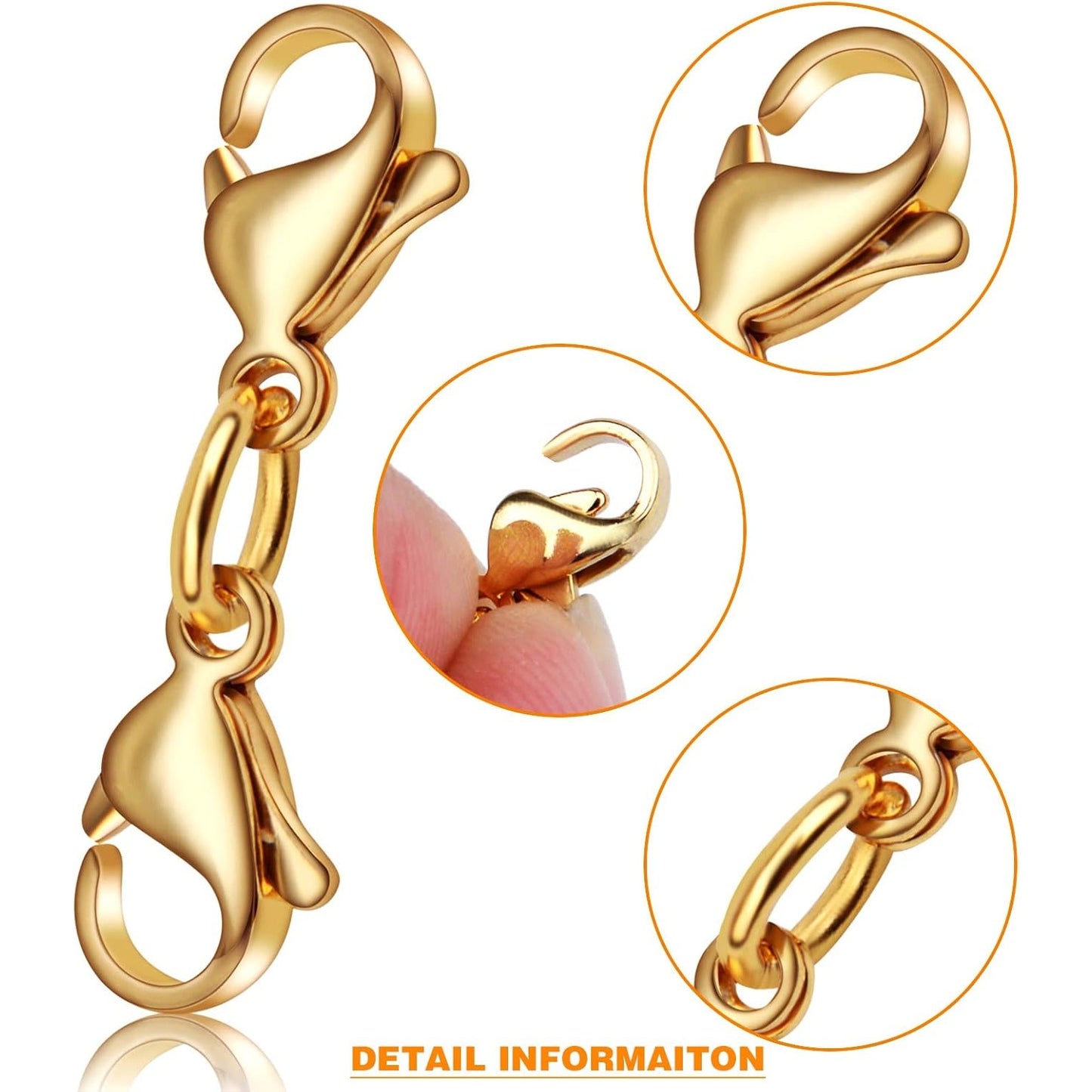 10 Sets Double Lobster Clasp Extender Stainless Steel Lobster Clasp Claw Connectors Bracelet Extension Clasps for DIY Crafts Necklace Jewelry Making Handmade Decoration