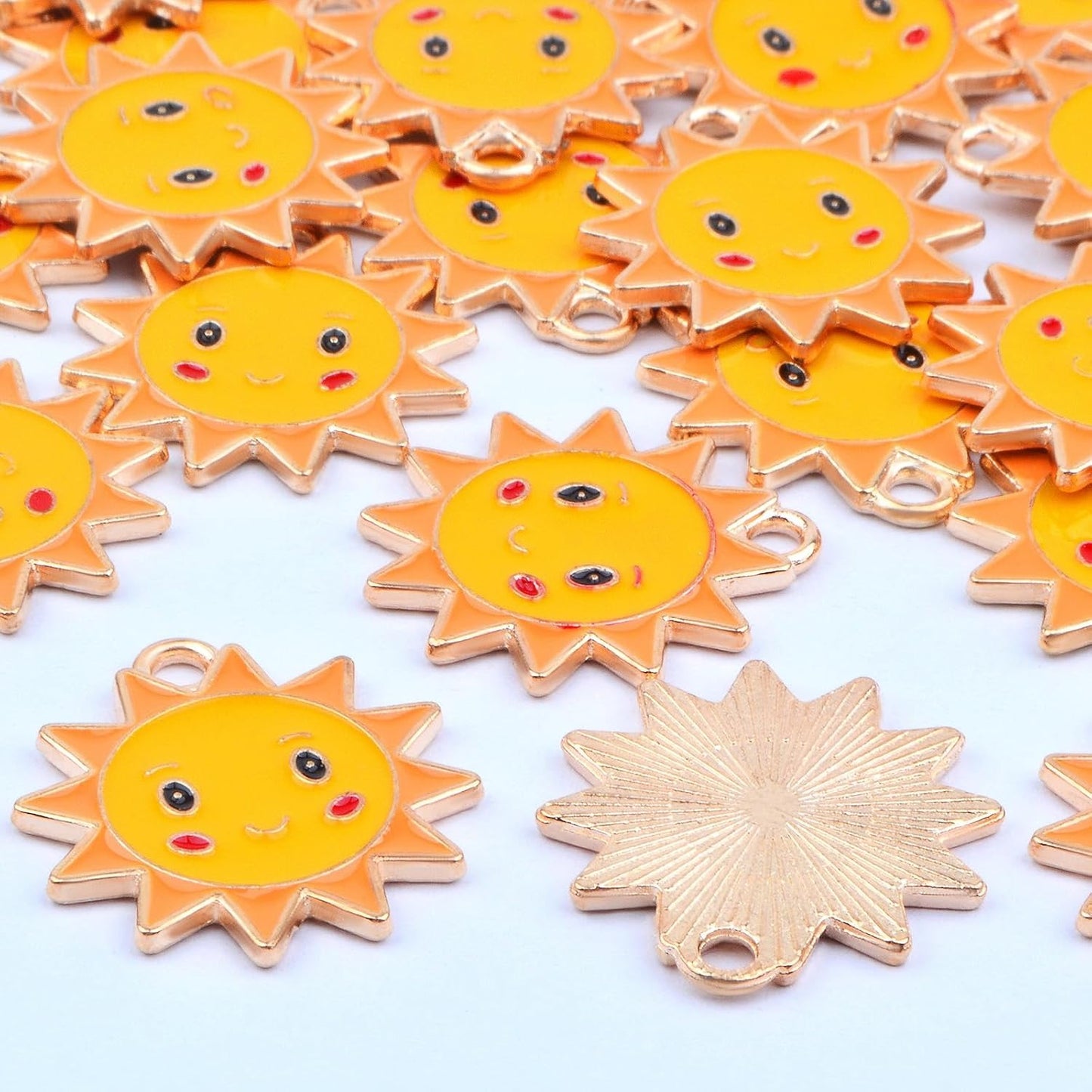 30pcs Enamel Smiley Sun Flower Pendant Charms Yellow Alloy Floral Sunflower Smiling Happy Face Dangle Pendants for DIY Bracelet Necklace Earrings Jewelry Making Supplies