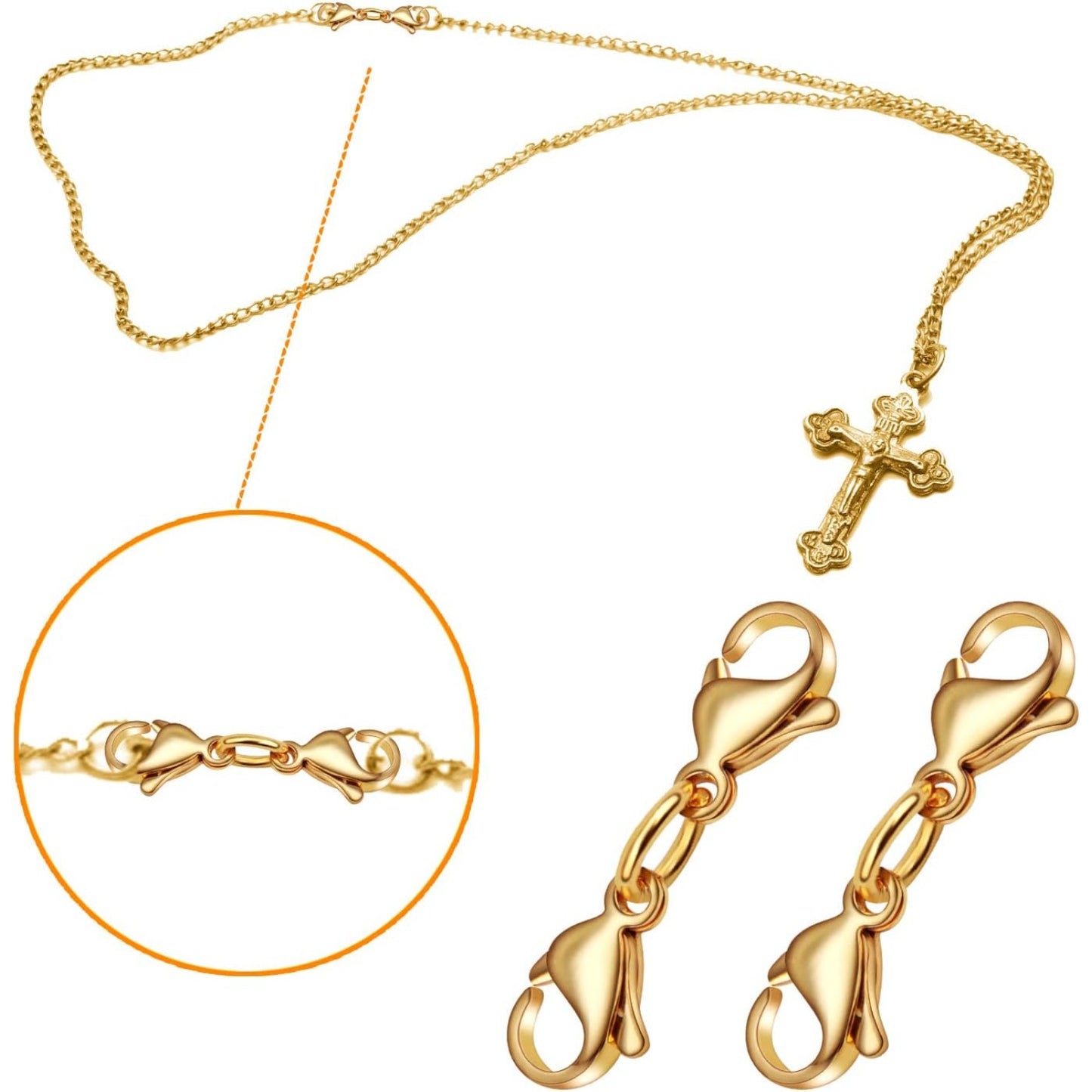 10 Sets Double Lobster Clasp Extender Stainless Steel Lobster Clasp Claw Connectors Bracelet Extension Clasps for DIY Crafts Necklace Jewelry Making Handmade Decoration