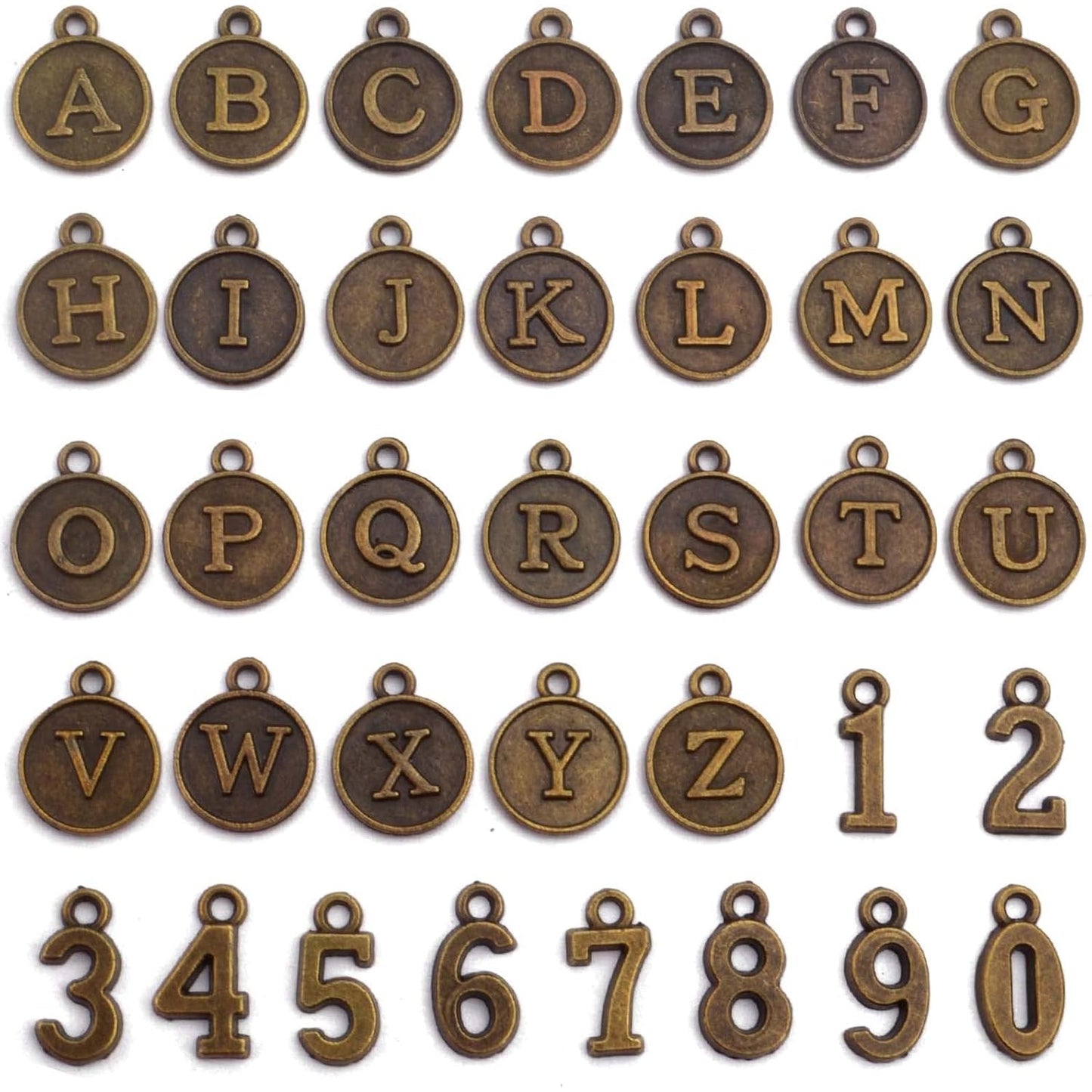 3 Sets (78pcs) Round Letter Charms 26 Alphabet A-Z Pendants and 5 Sets (50pcs) 0-9 Number Charms for Jewelry Making Crafts DIY