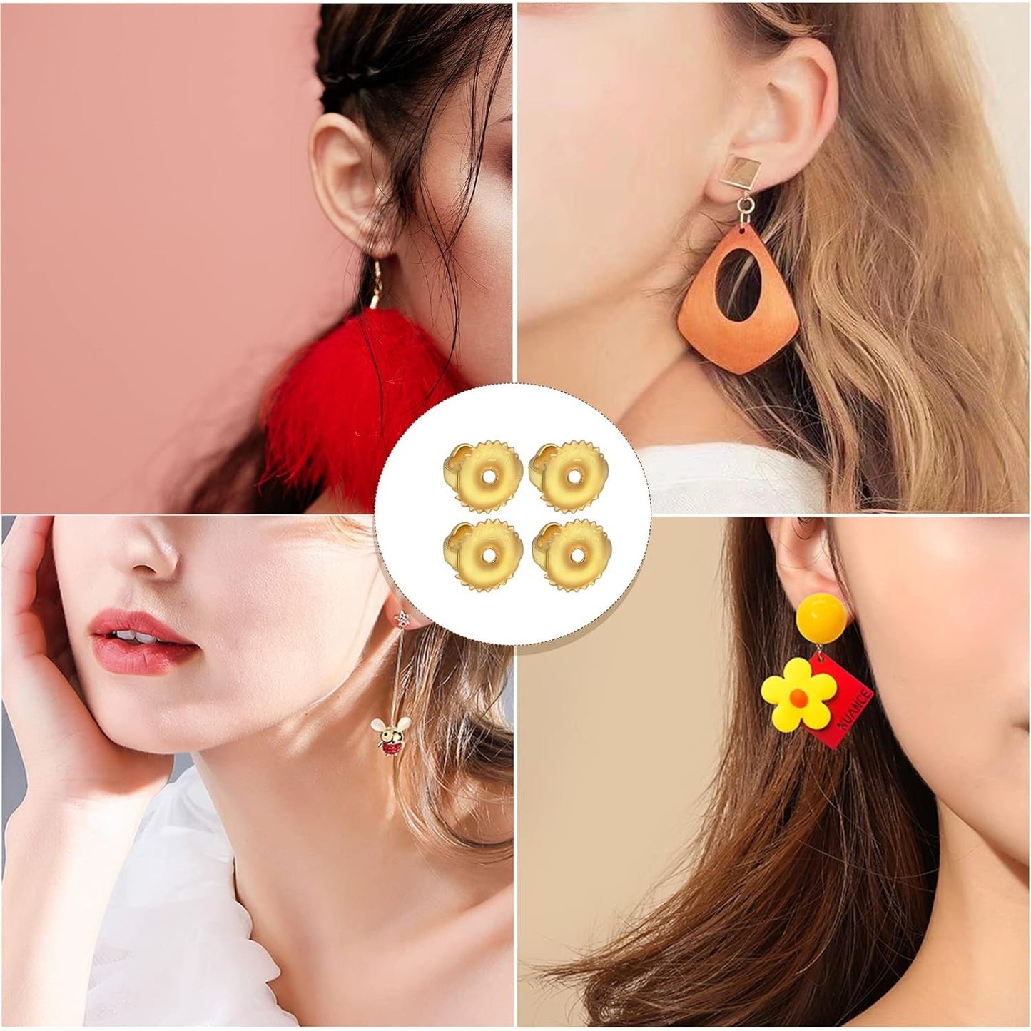 12pcs 18K Golden Plated Round Earring Backs Hypoallergenic Brass Ear Stoppers Clutches Screw Earring Safety Backs Replacements for Stud Earrings Jewelry Making
