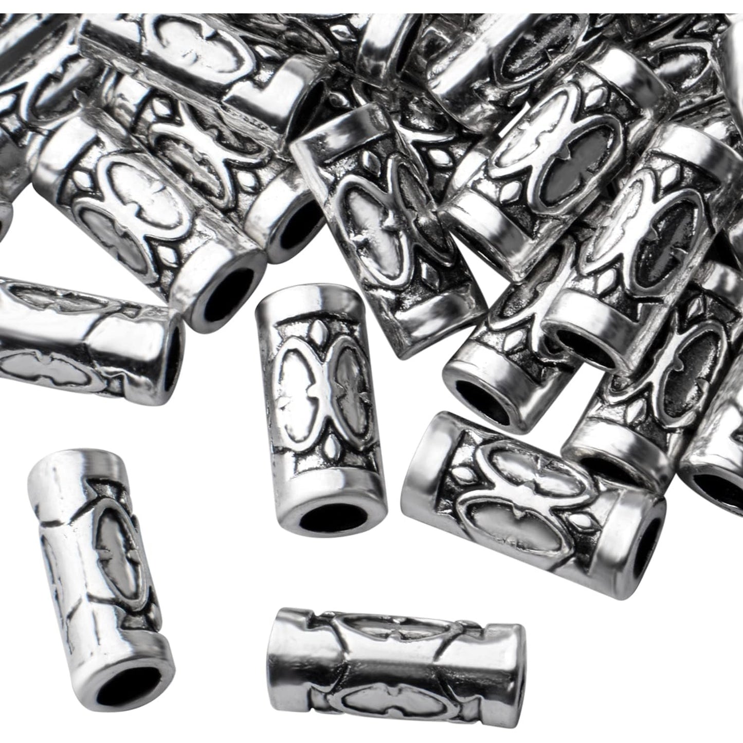 60pcs Antique Silver Column Spacer Beads Alloy Tibetan Beads Spacers Tube Bead Spacer Loose Beads for Jewelry Bracelet DIY Jewelry Crafts Making