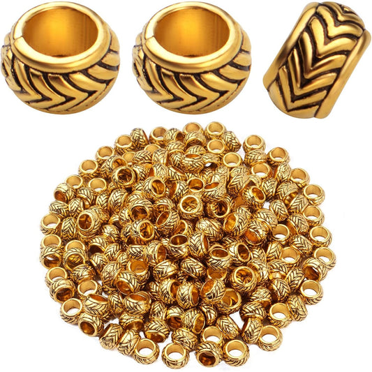 200pcs Antique Gold Spacers Beads Column Rondelle Barrel Beads Tibetan Alloy Vintage Loose Beads with 4.4mm Large Hole for Jewelry Crafts Making DIY Bracelet Necklace Handmade Decoration