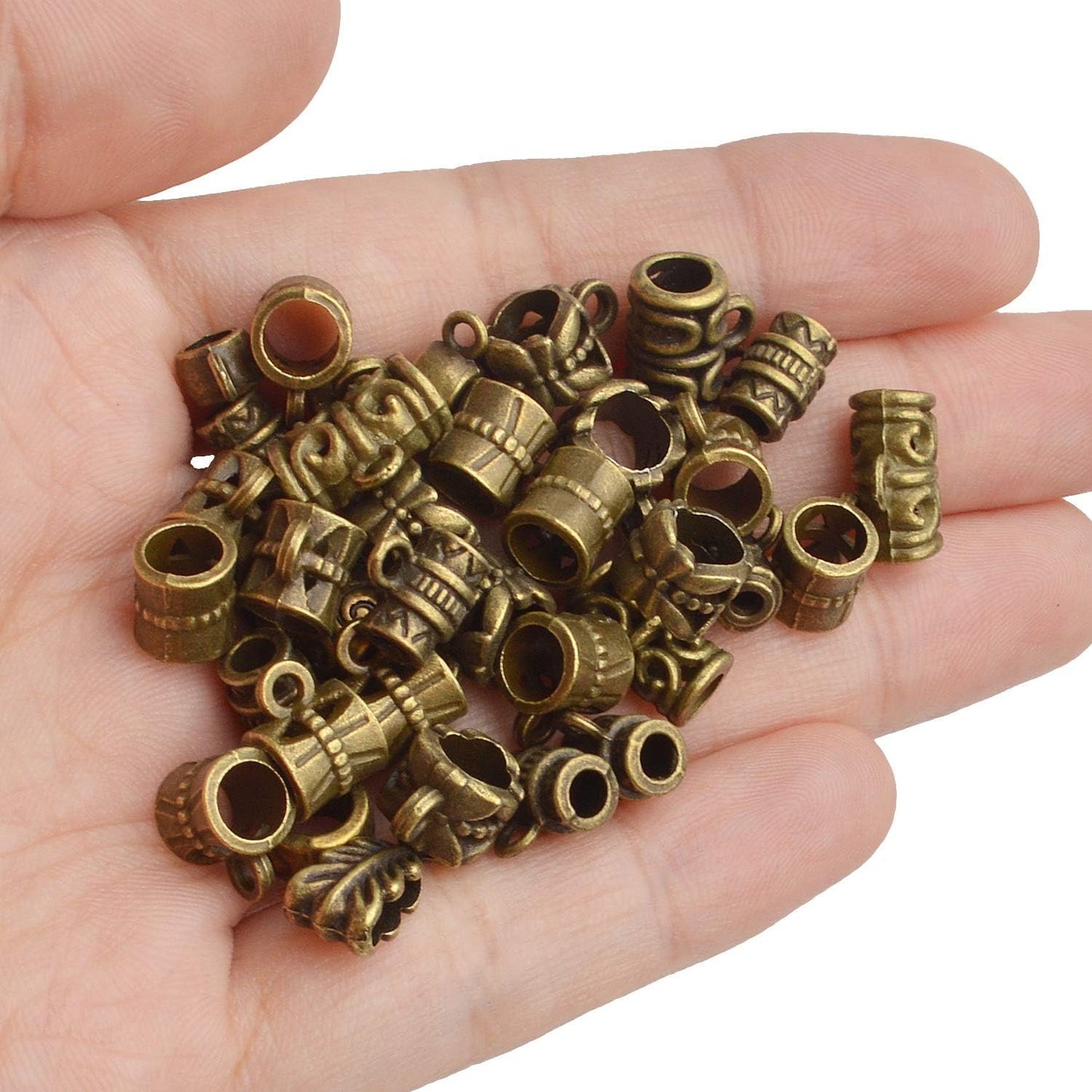 Tibetan Mixed Bail Beads Connectors - 100 Gram Metal Tube Bail Beads & Spacer Hanger Links for European Charm Jewelry Making, Antique Bronze