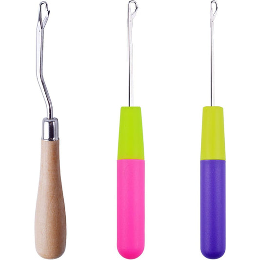 BronaGrand Wooden Bent Latch Hook Tool and Plastic Latch Hook Crochet Needle, Set of 3