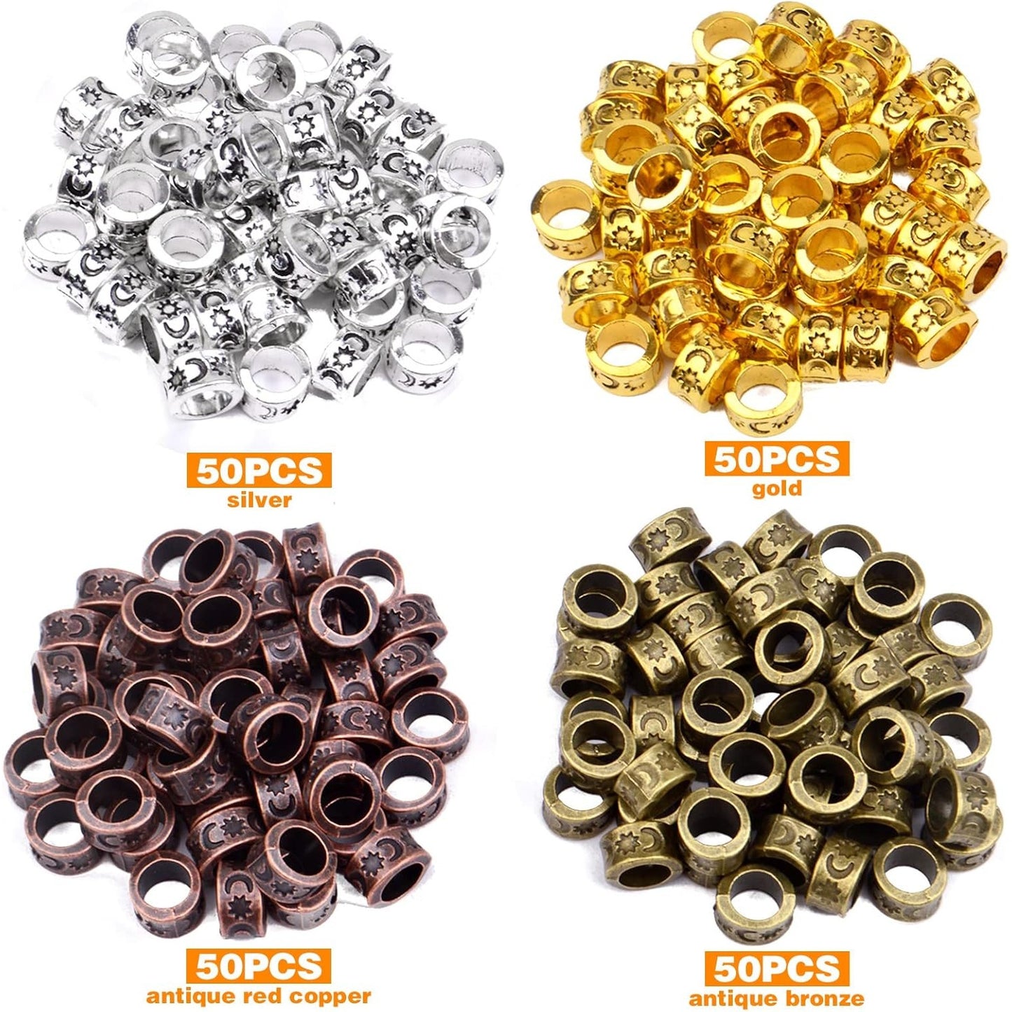 200pcs 8mm Antique Spacer Beads Round Rondelle Beads European 5.5mm Hole for Bracelet Necklace DIY Jewelry Making,4 Colors