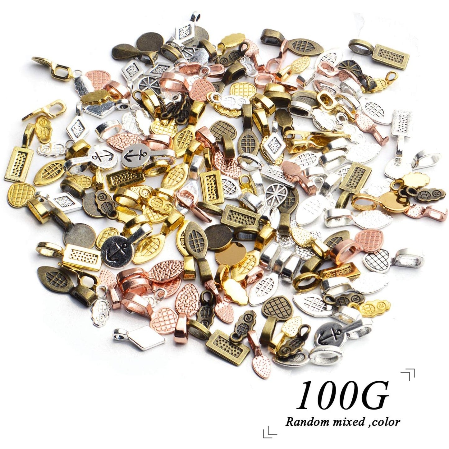 Glue on Bails, 100 Gram Mixed Tibetan Style Glue on Bails Pendants Alloy Flat Pad Bails Tag Charms Connector Hanger for Earring Necklace Jewelry Findings Crafting