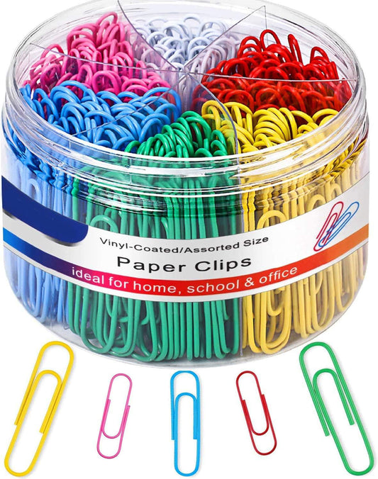 HENDEVL Paper Clips Colorful, 400PCS Medium and Jumbo（1.3 inch & 2 inch） Paper Clips, Durable and Rustproof, Coated Large Paperclips Great for Office School Document Organizing (Multicolored)