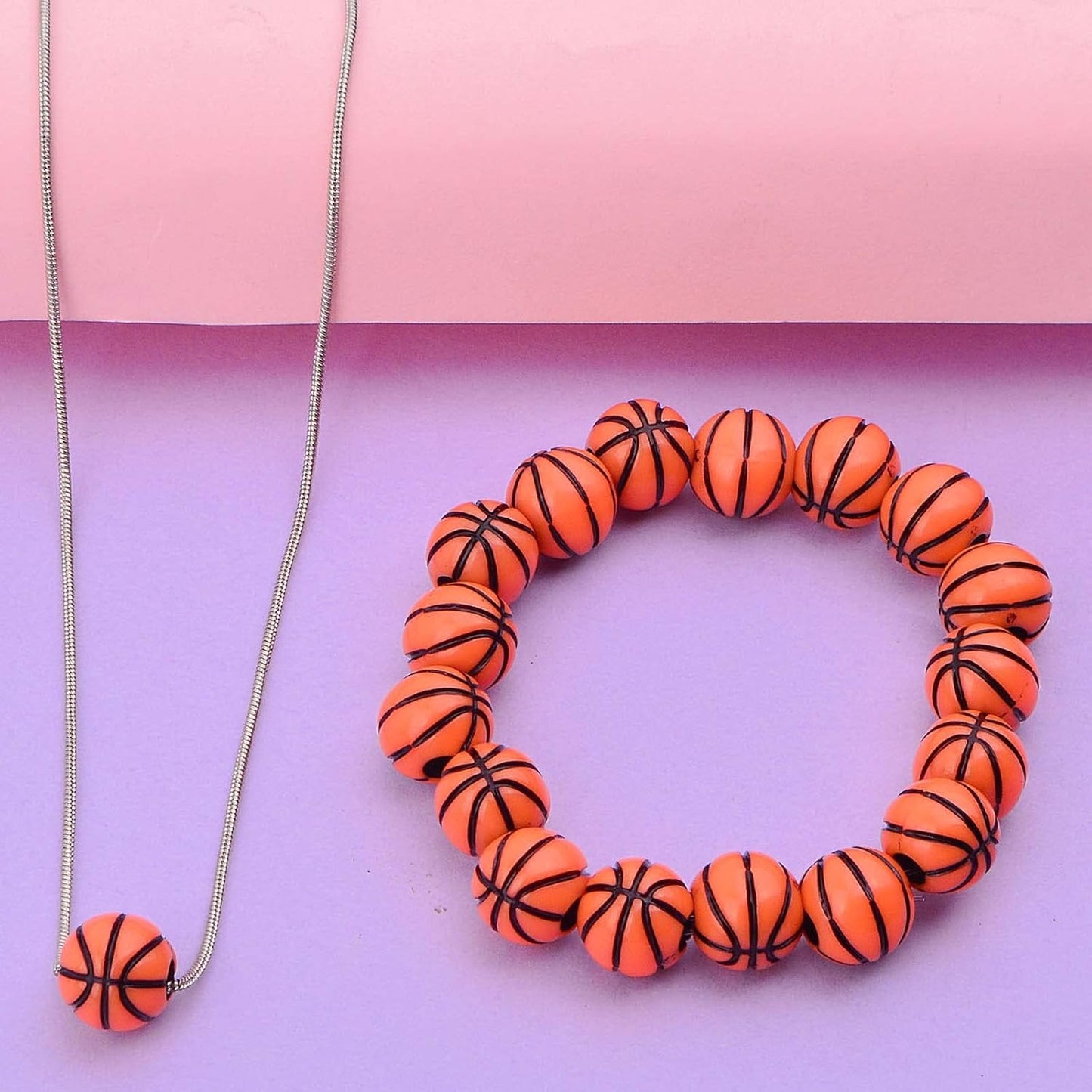 120pcs Basketball Spacer Beads Acrylic Sport Ball Loose Beads with A Roll of Crystal Wire Craft Accessories for DIY Friendship Bracelet Handmade Decoration Supplies