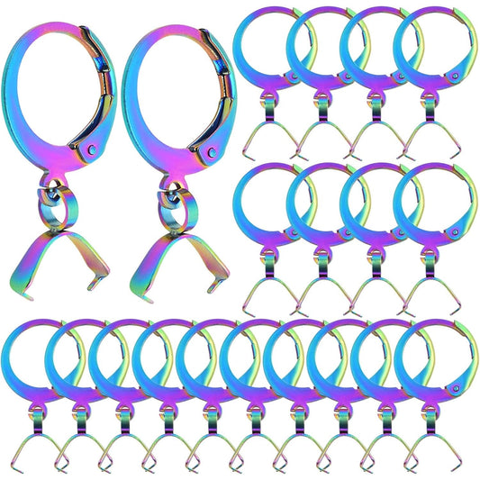 20pcs Stainless Steel Round Earring Hooks Hypoallergenic Leverback Ear Wires Hooks with Pendant Clasps for DIY Earrings Dangle Jewelry Making Supplies, Rainbow Color